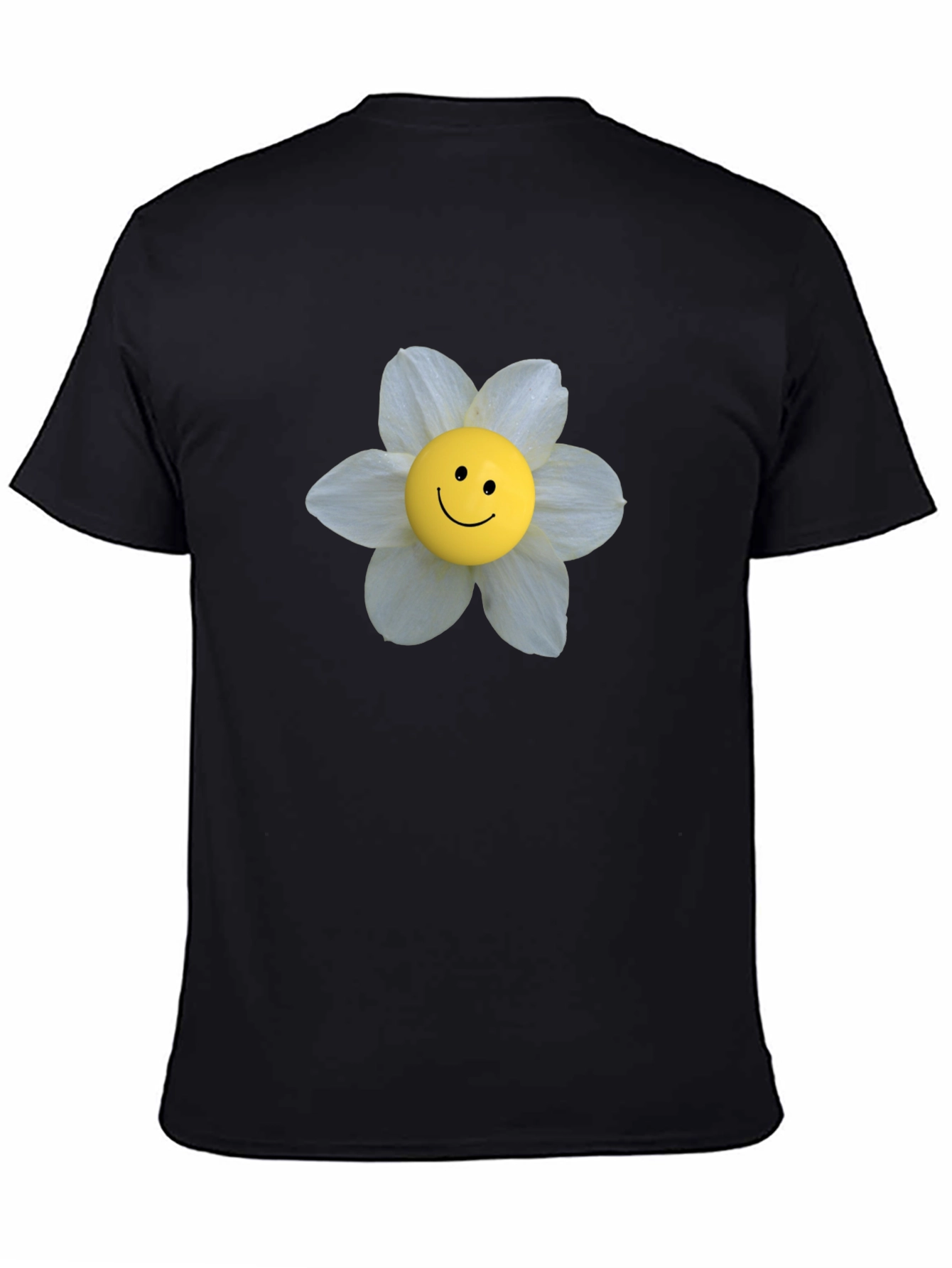Smiley Face Flower Graphic Tee - Black