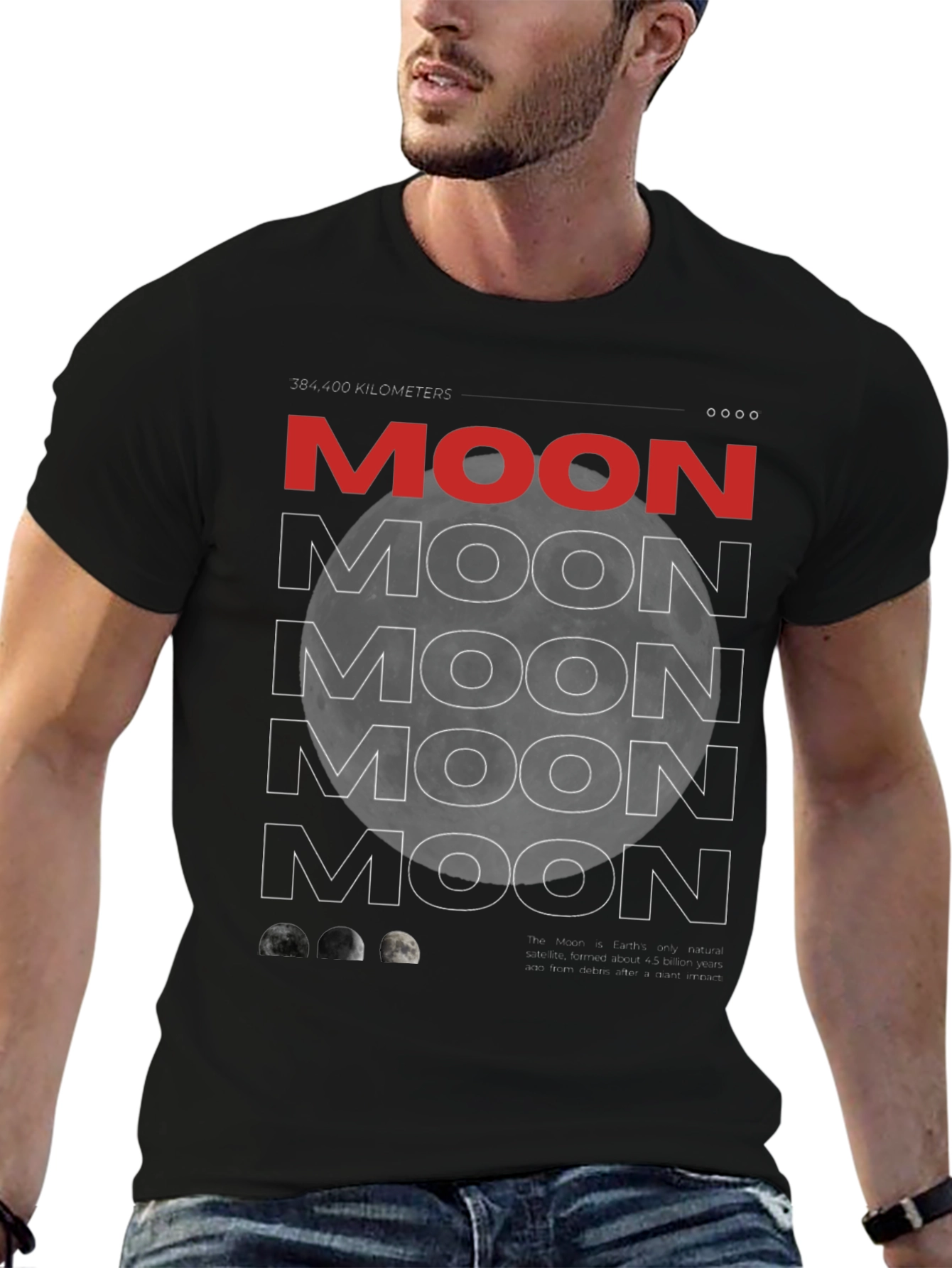 Moon Graphic Print Mens Black T-Shirt