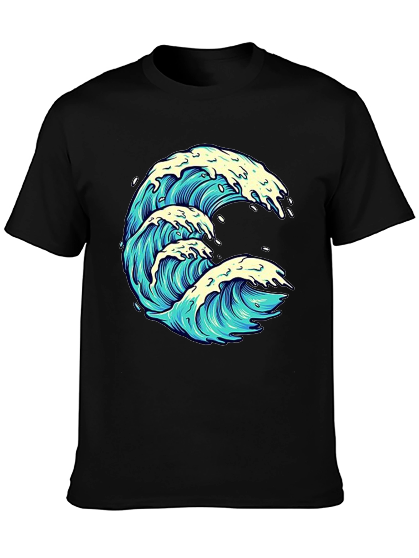 Wave Graphic Print Black Tee