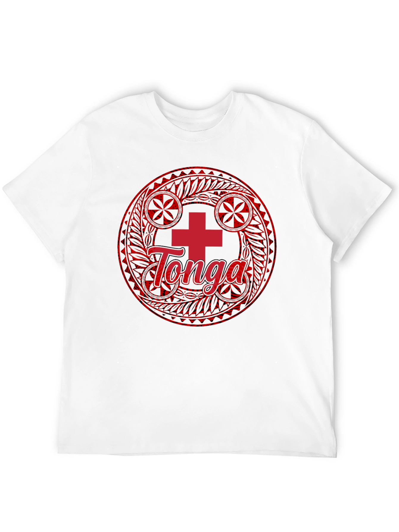 Tonga Flag T-Shirt - Round Emblem Black Cotton