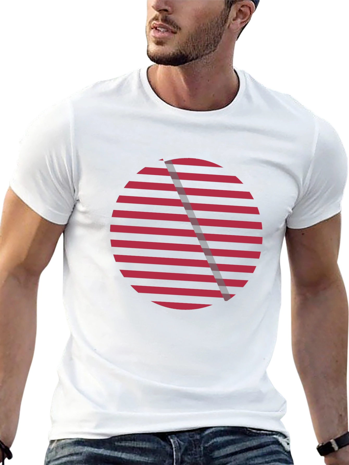 Red Striped Circle Graphic Tee - Stylish Casual Wear