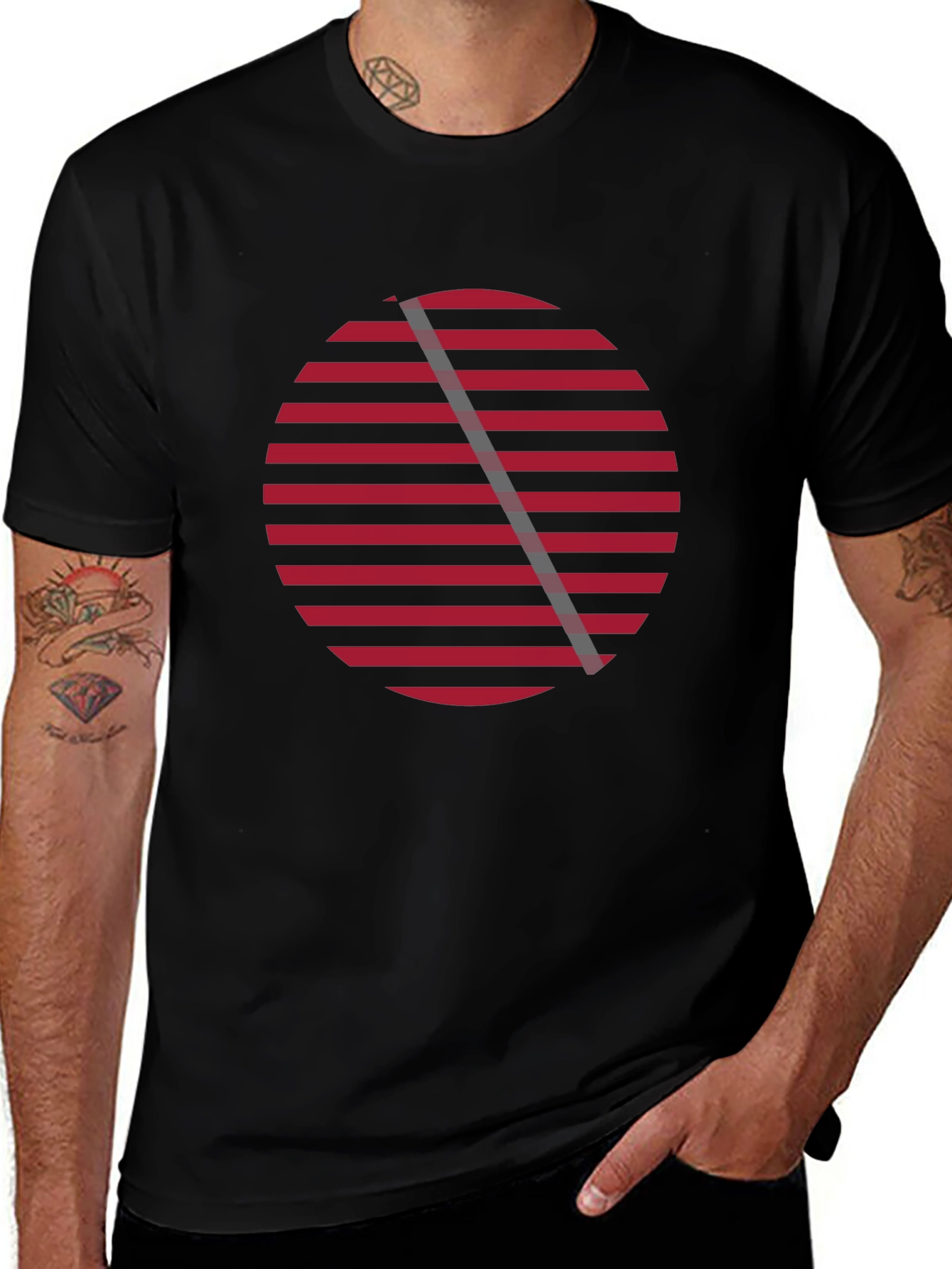 Red Striped Circle Graphic Tee - Stylish Casual Wear