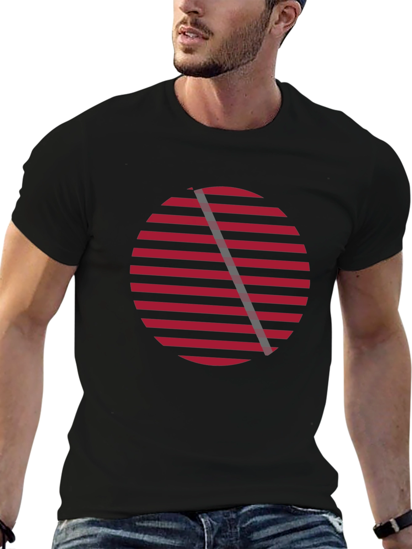 Red Striped Circle Graphic Tee - Stylish Casual Wear