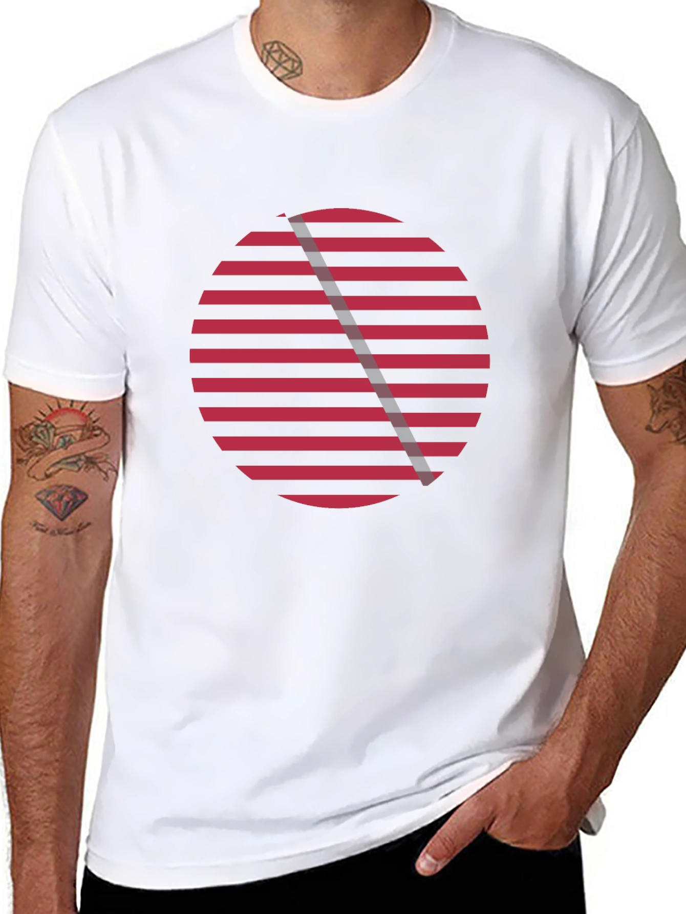 Red Striped Circle Graphic Tee - Stylish Casual Wear