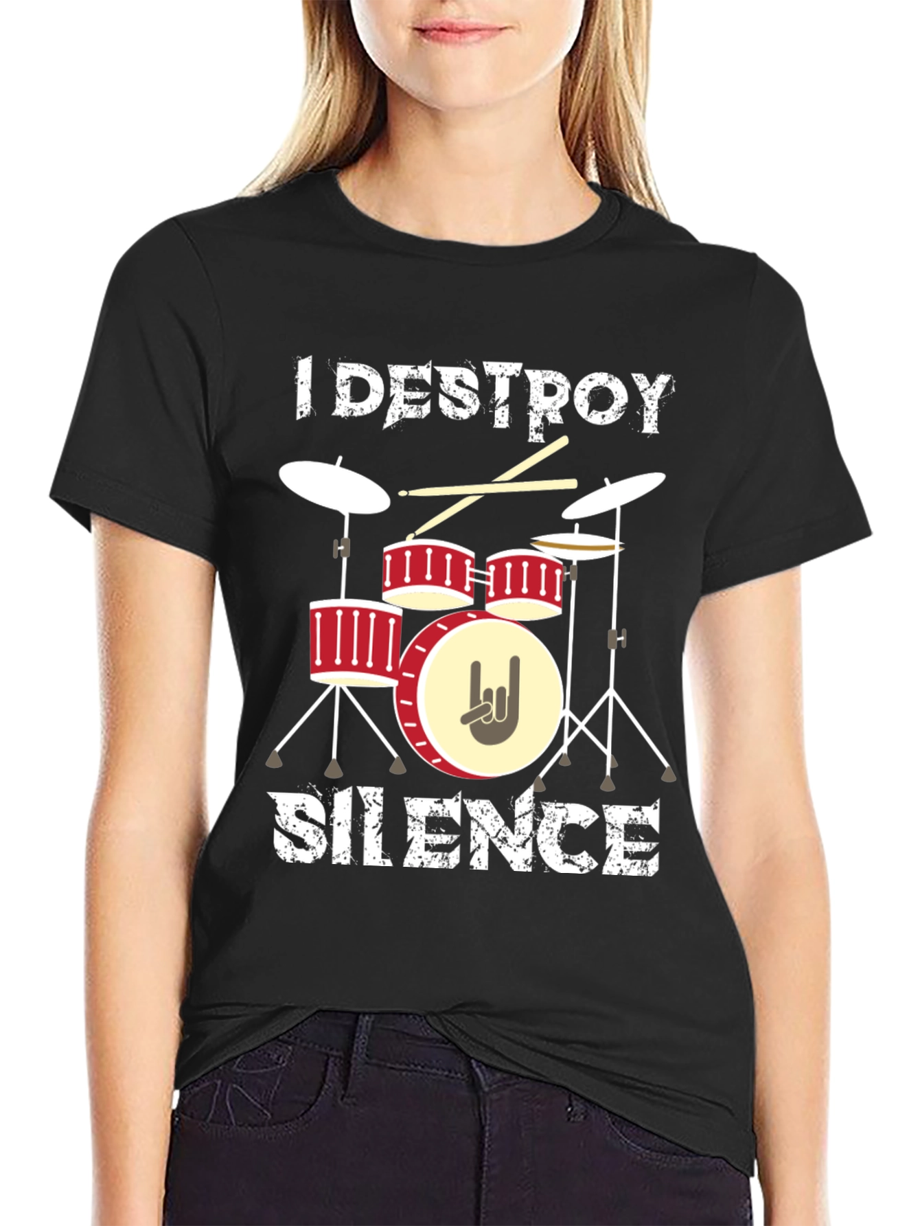 I Destroy Silence Graphic Tee Drummer Music Lover