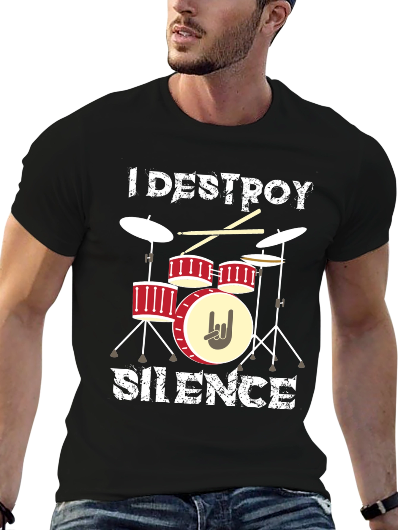 I Destroy Silence Graphic Tee Drummer Music Lover