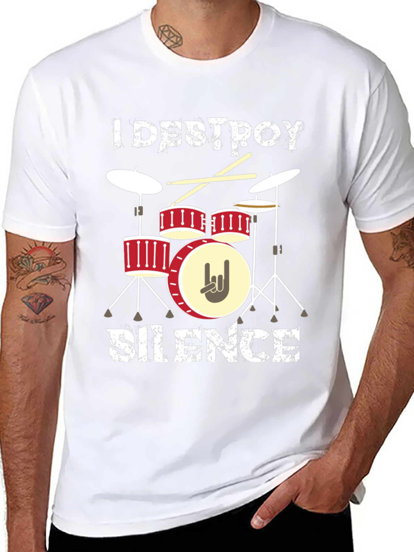 I Destroy Silence Graphic Tee Drummer Music Lover
