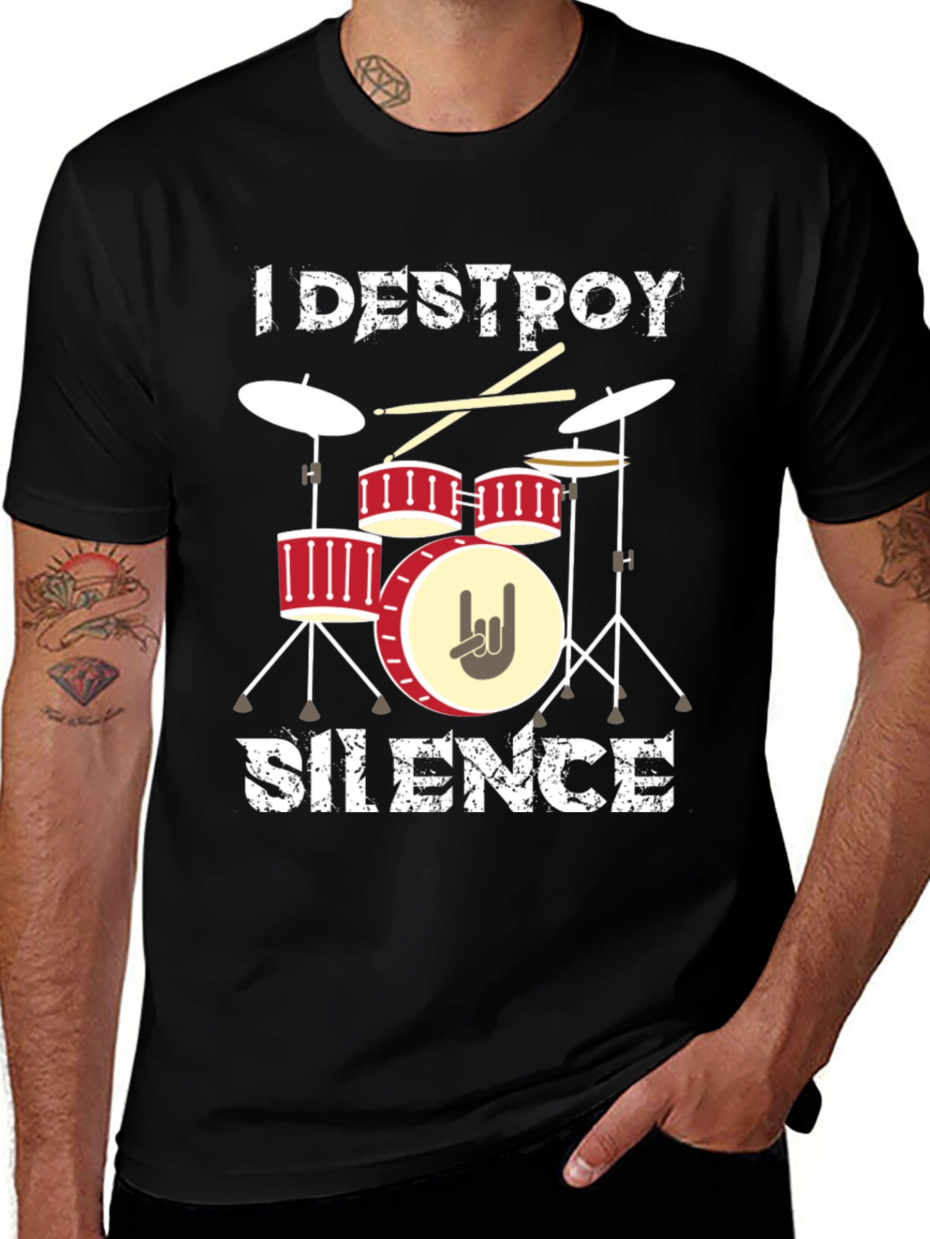 I Destroy Silence Graphic Tee Drummer Music Lover
