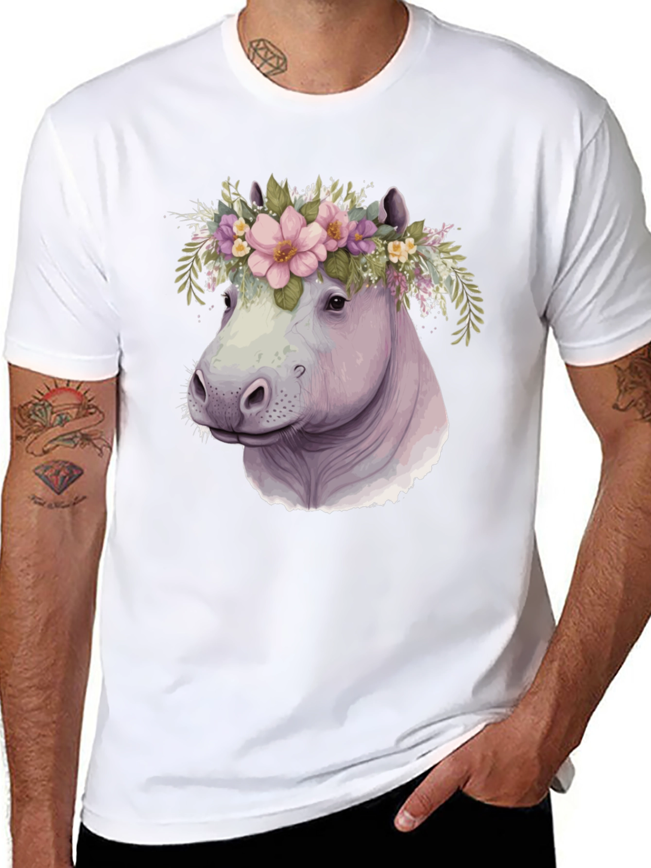 Hippo Flower Crown Graphic Tee