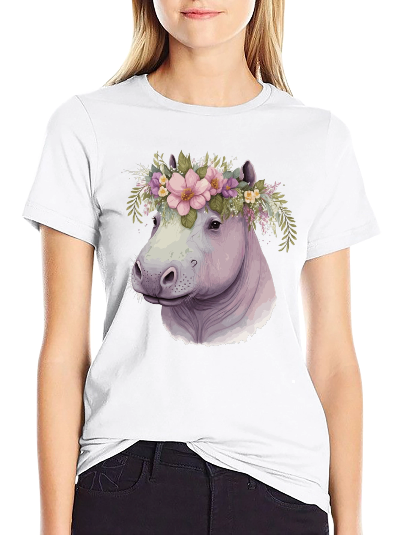 Hippo Flower Crown Graphic Tee