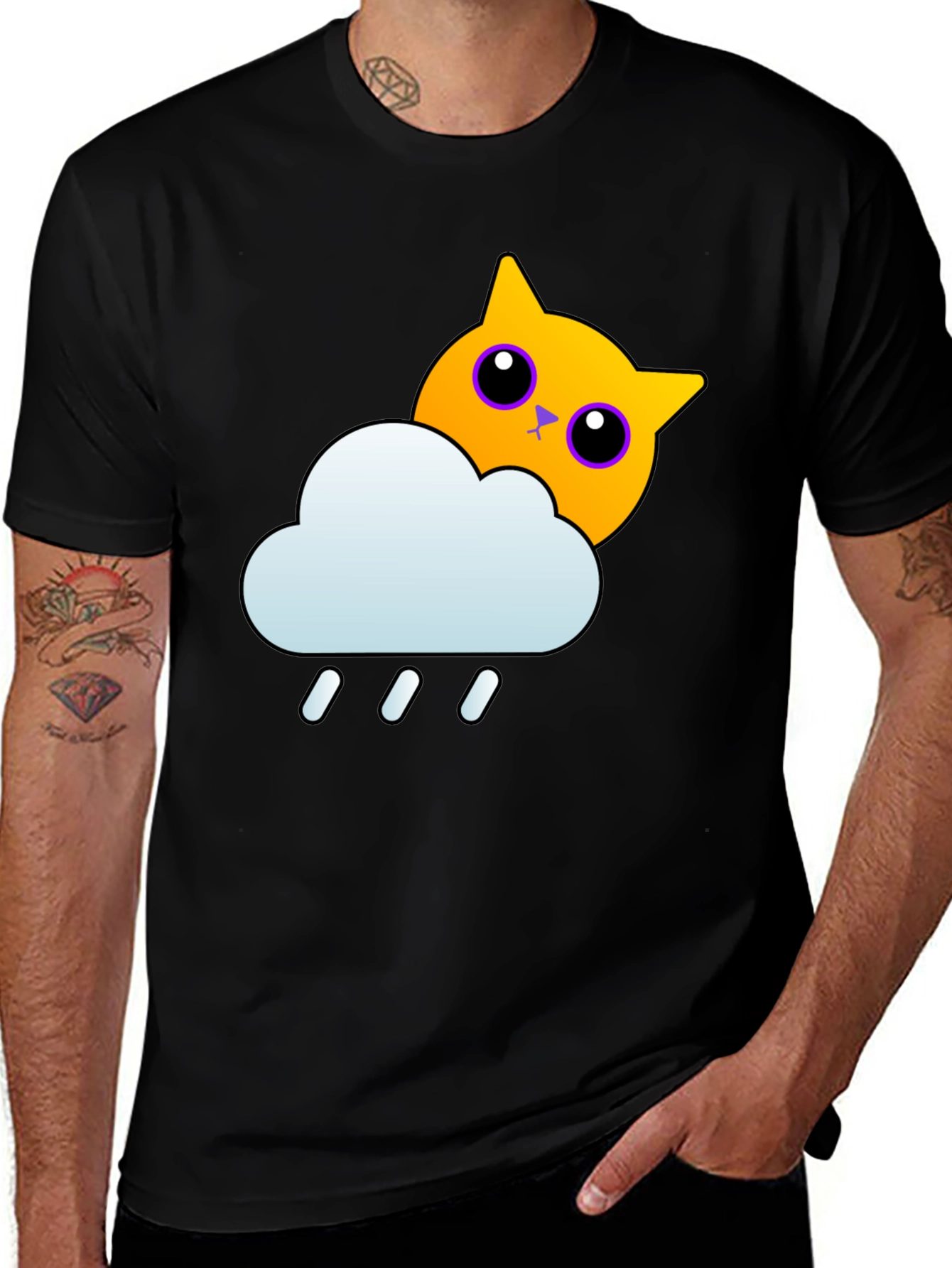 Rainy Cat Graphic Tee - Black T-Shirt