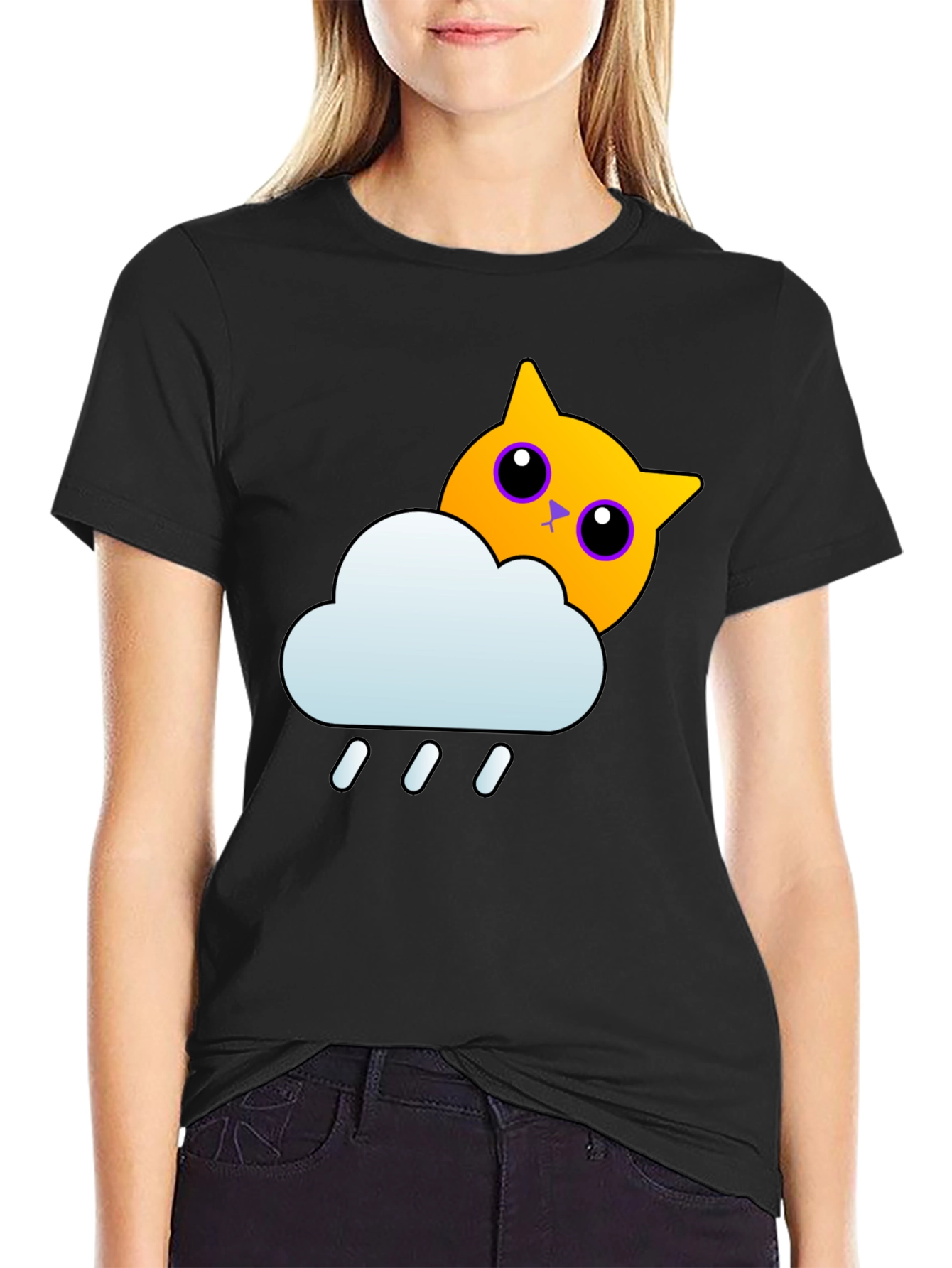 Rainy Cat Graphic Tee - Black T-Shirt
