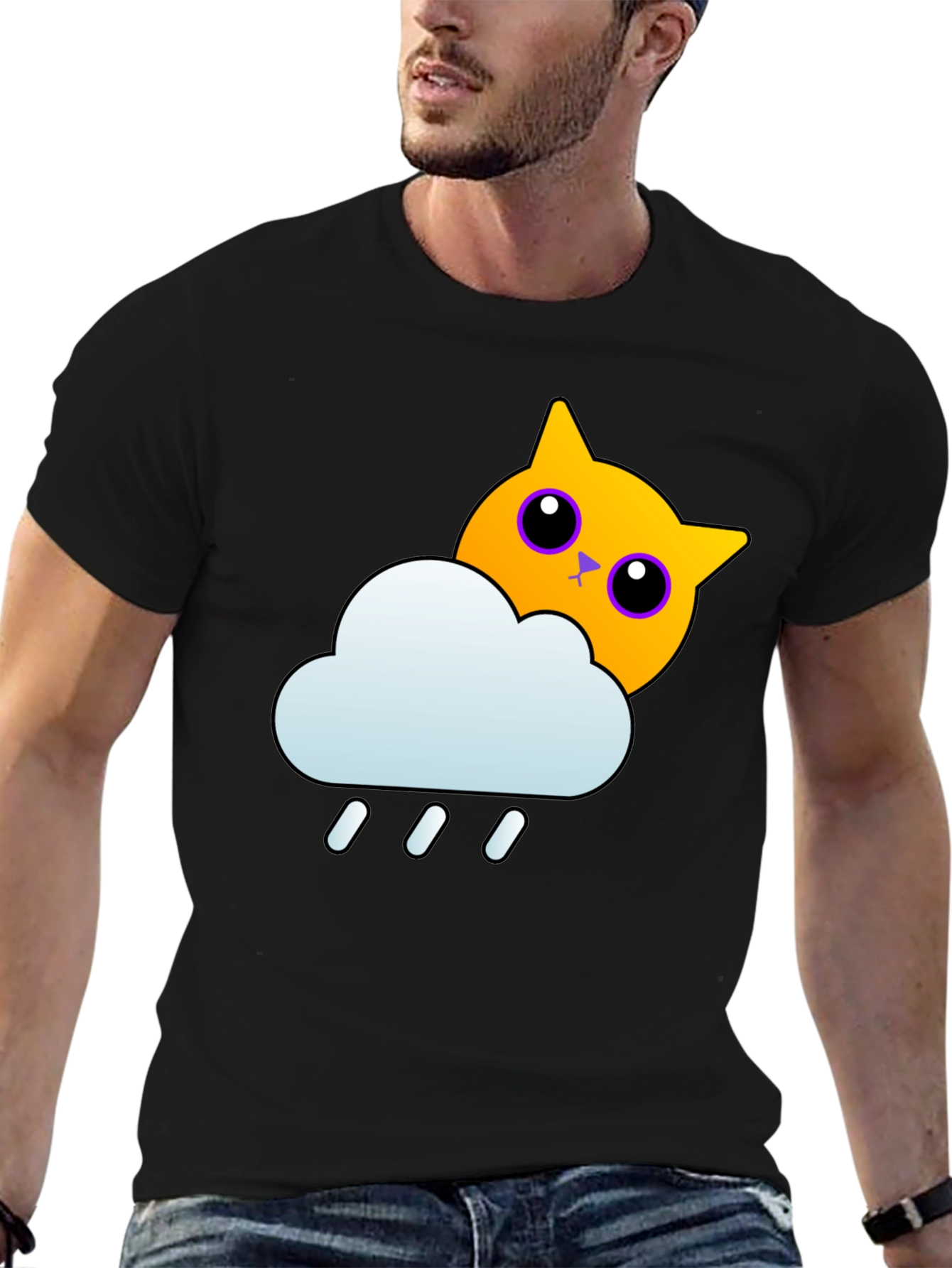 Rainy Cat Graphic Tee - Black T-Shirt