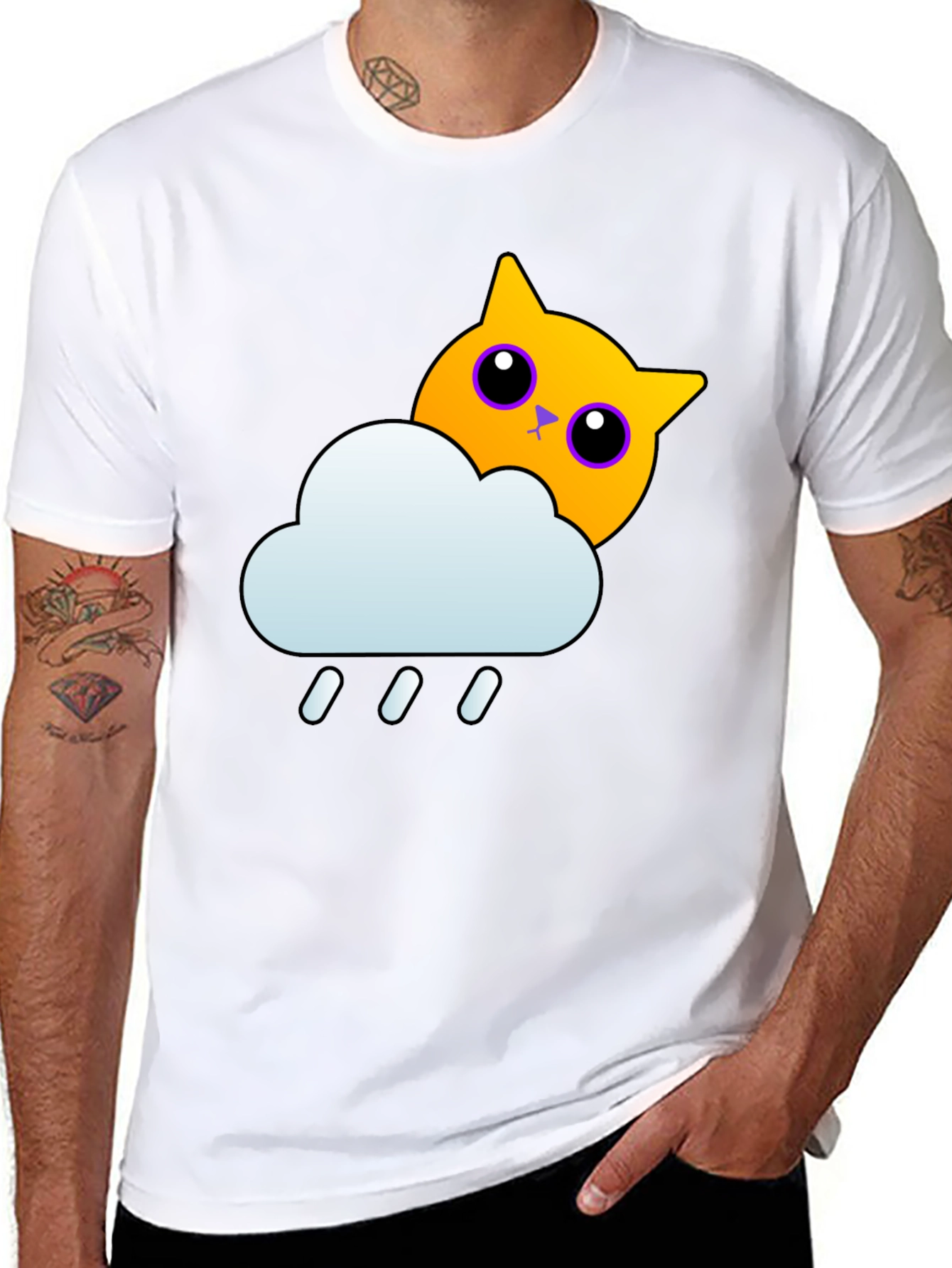Rainy Cat Graphic Tee - Black T-Shirt