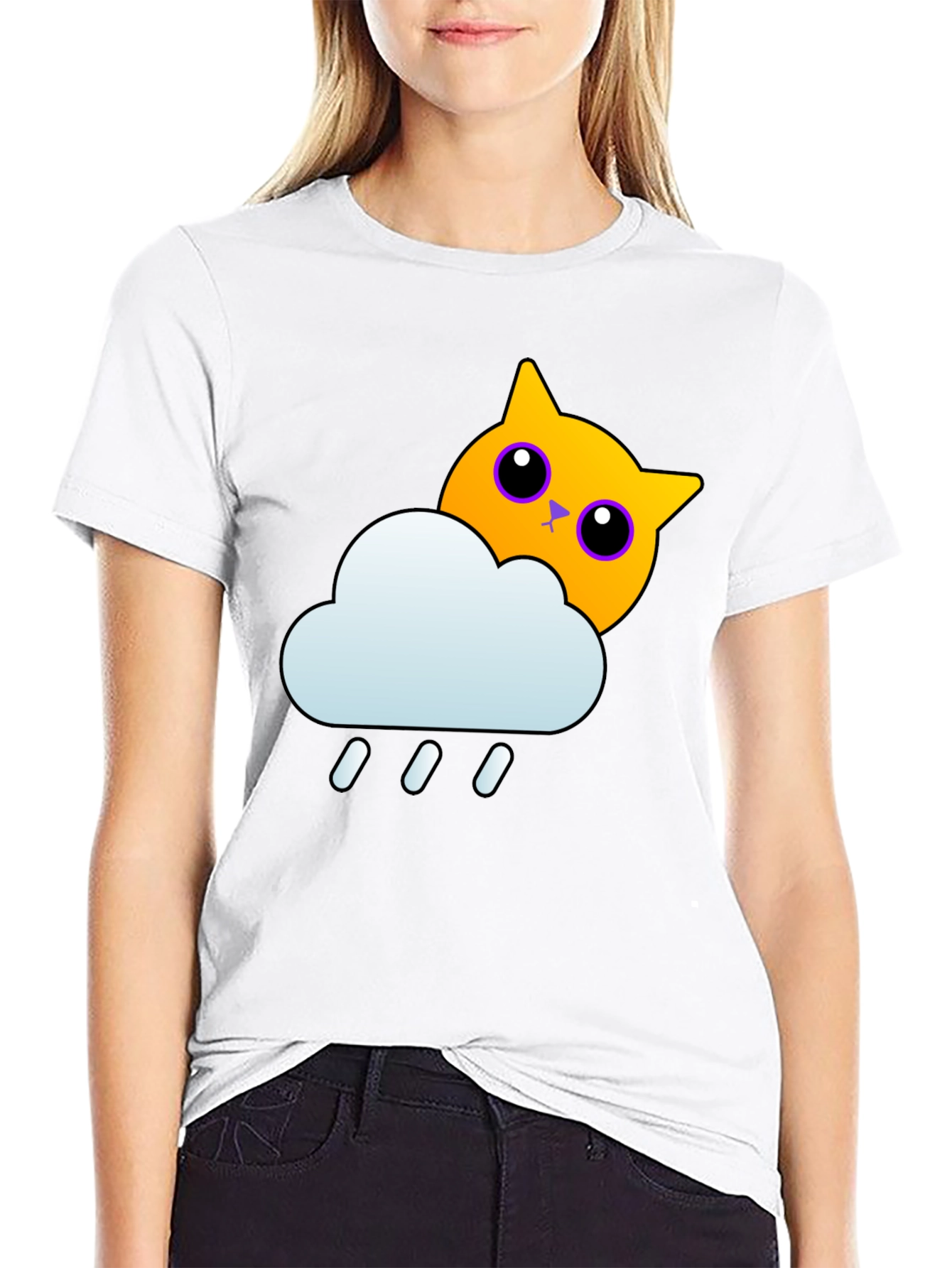 Rainy Cat Graphic Tee - Black T-Shirt