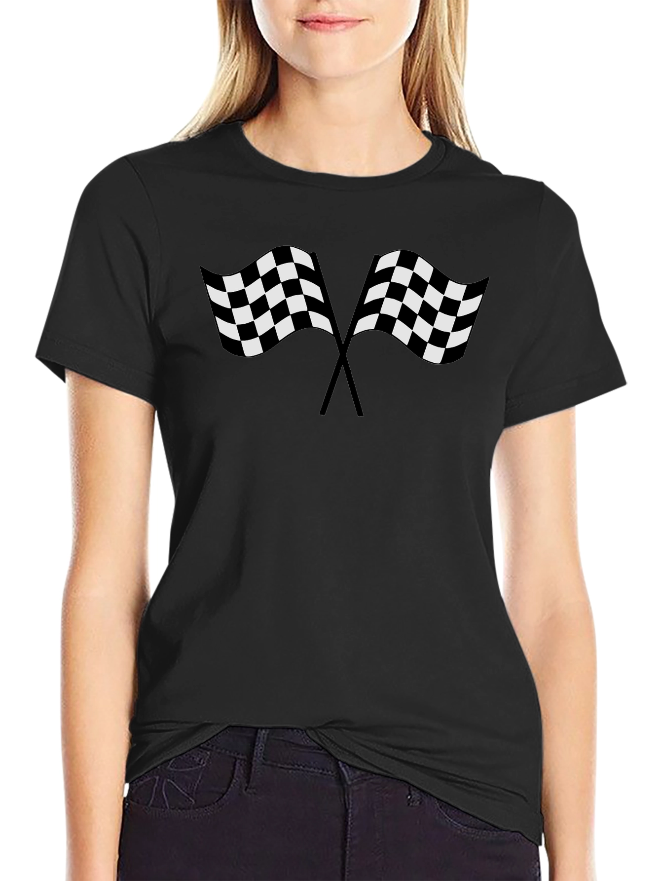 Racing Flags Graphic Tee - Black Cotton T-Shirt