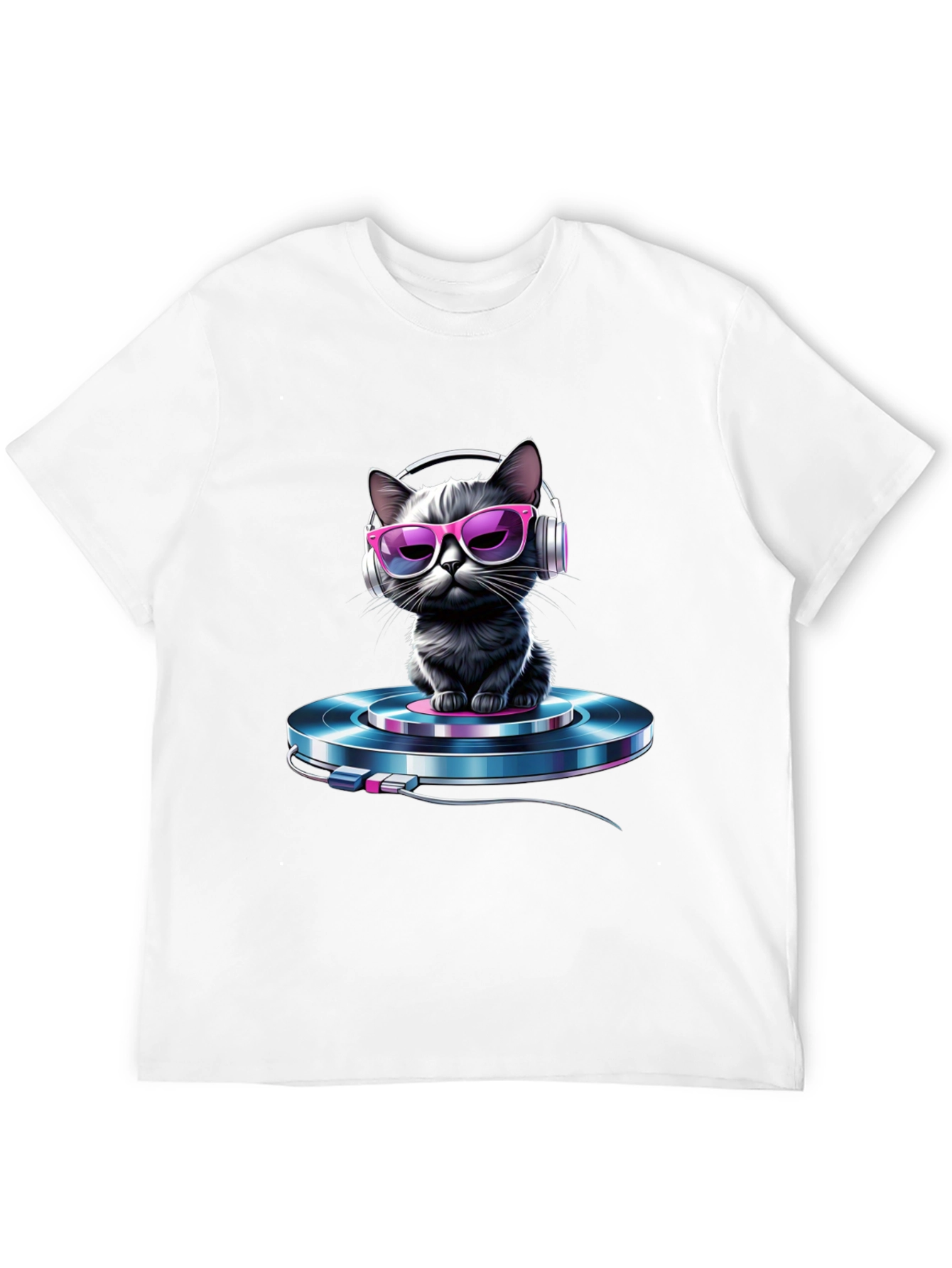Cool Cat DJ T-Shirt - Black Graphic Tee