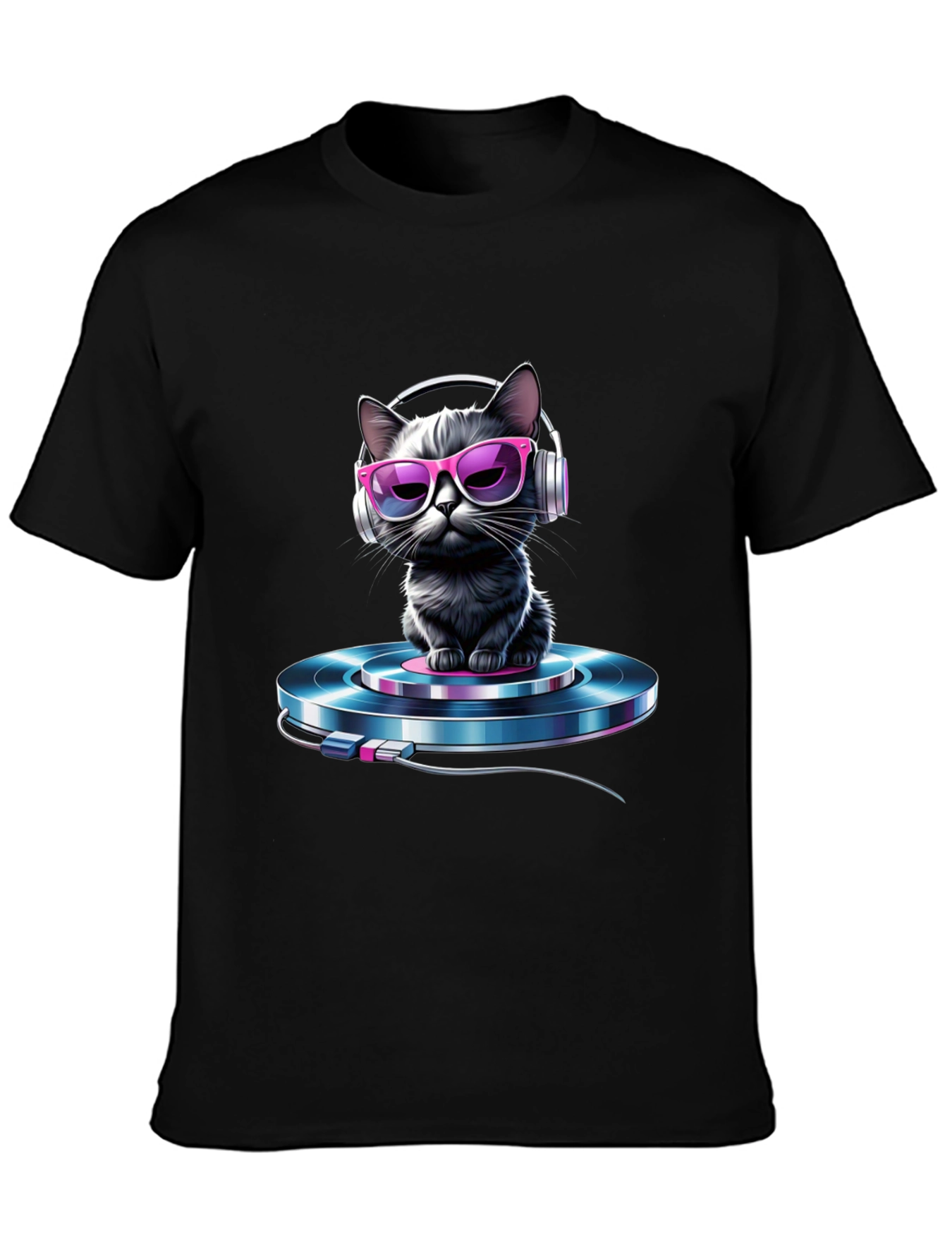 Cool Cat DJ T-Shirt - Black Graphic Tee