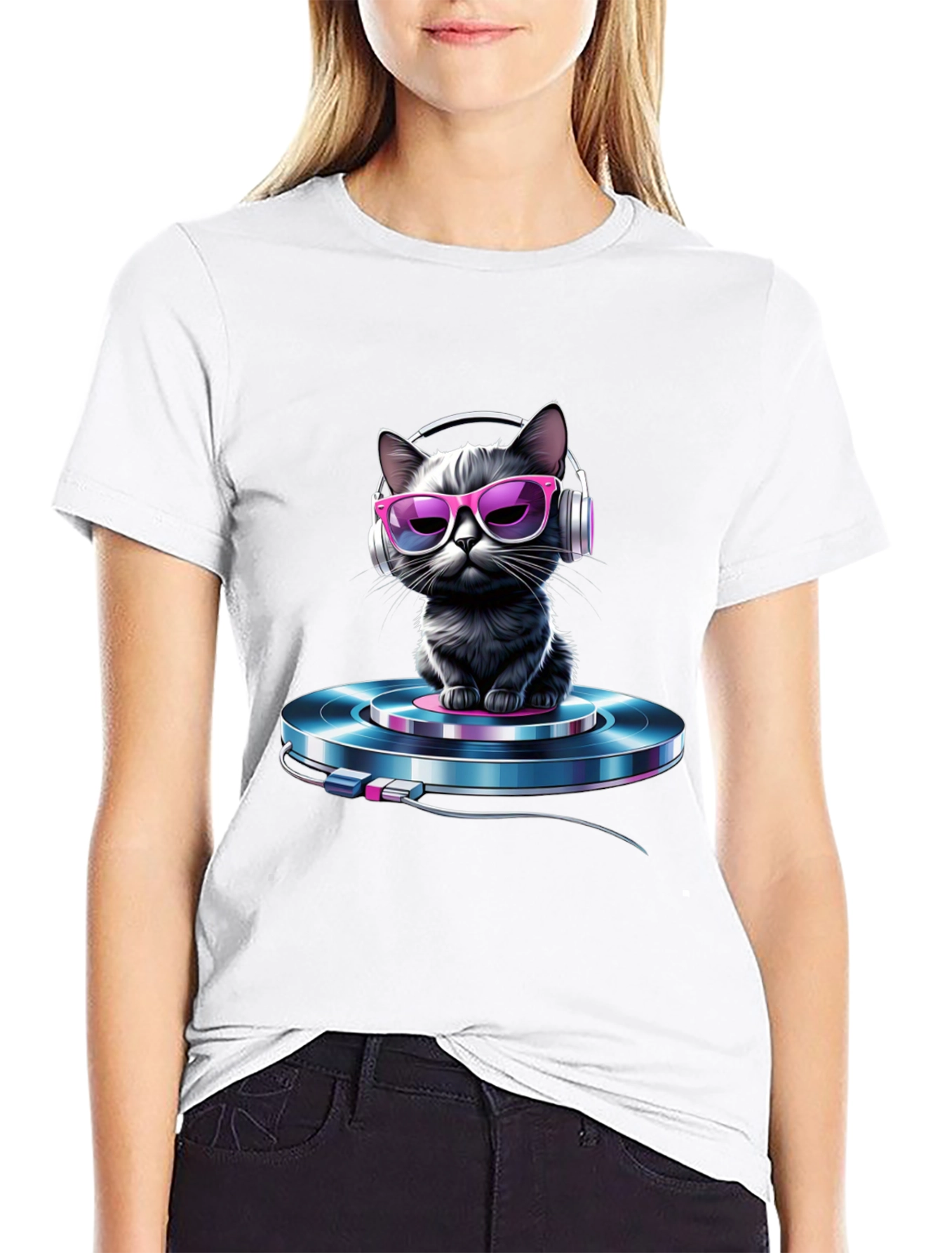 Cool Cat DJ T-Shirt - Black Graphic Tee