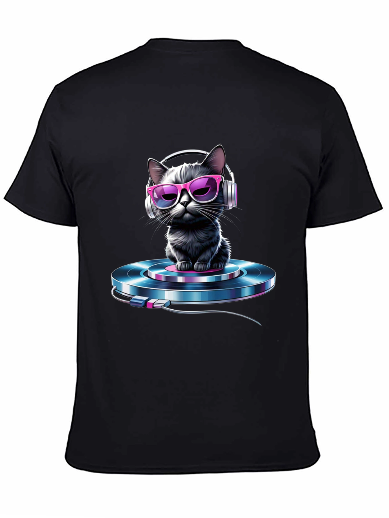 Cool Cat DJ T-Shirt - Black Graphic Tee