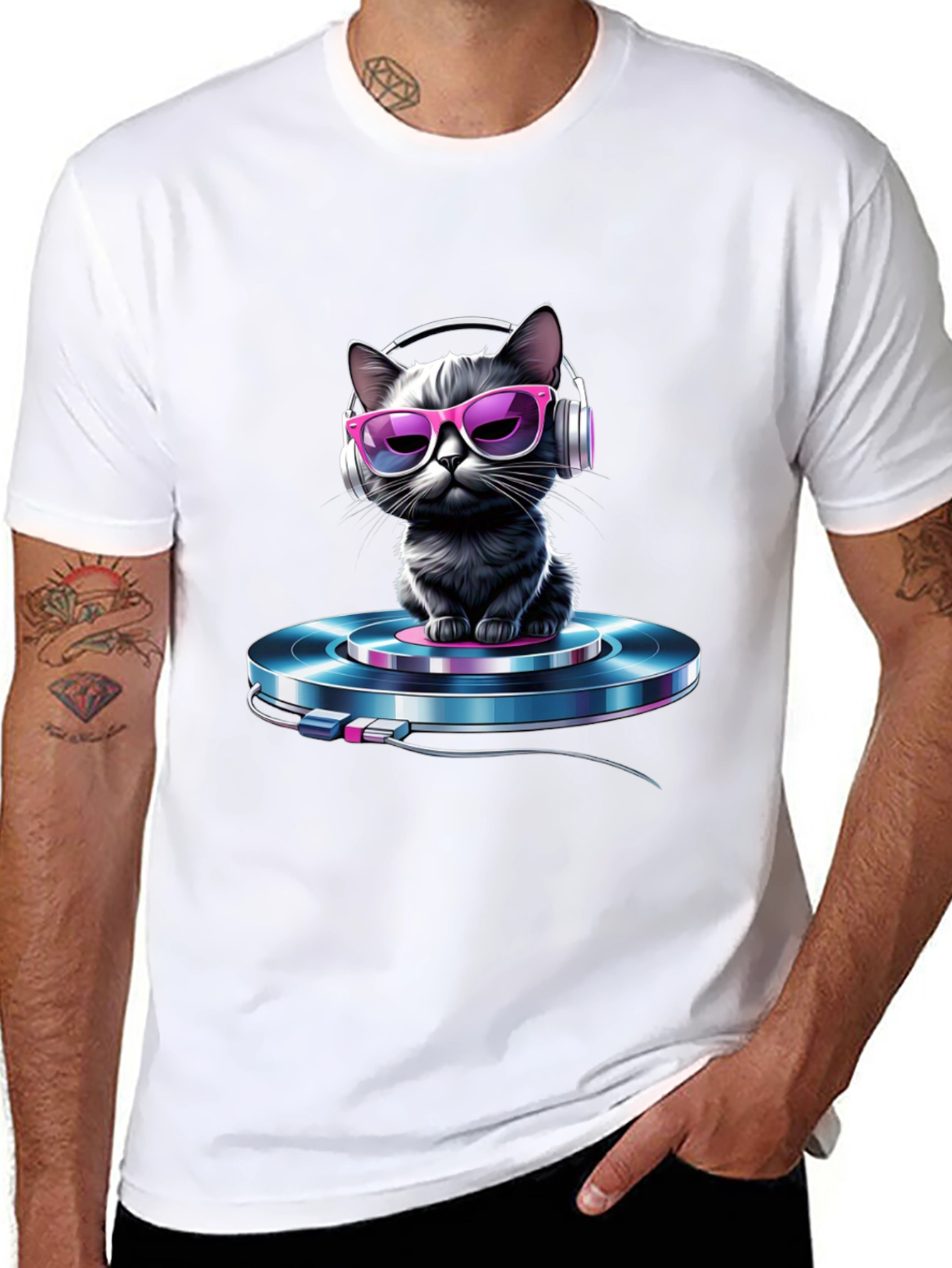 Cool Cat DJ T-Shirt - Black Graphic Tee