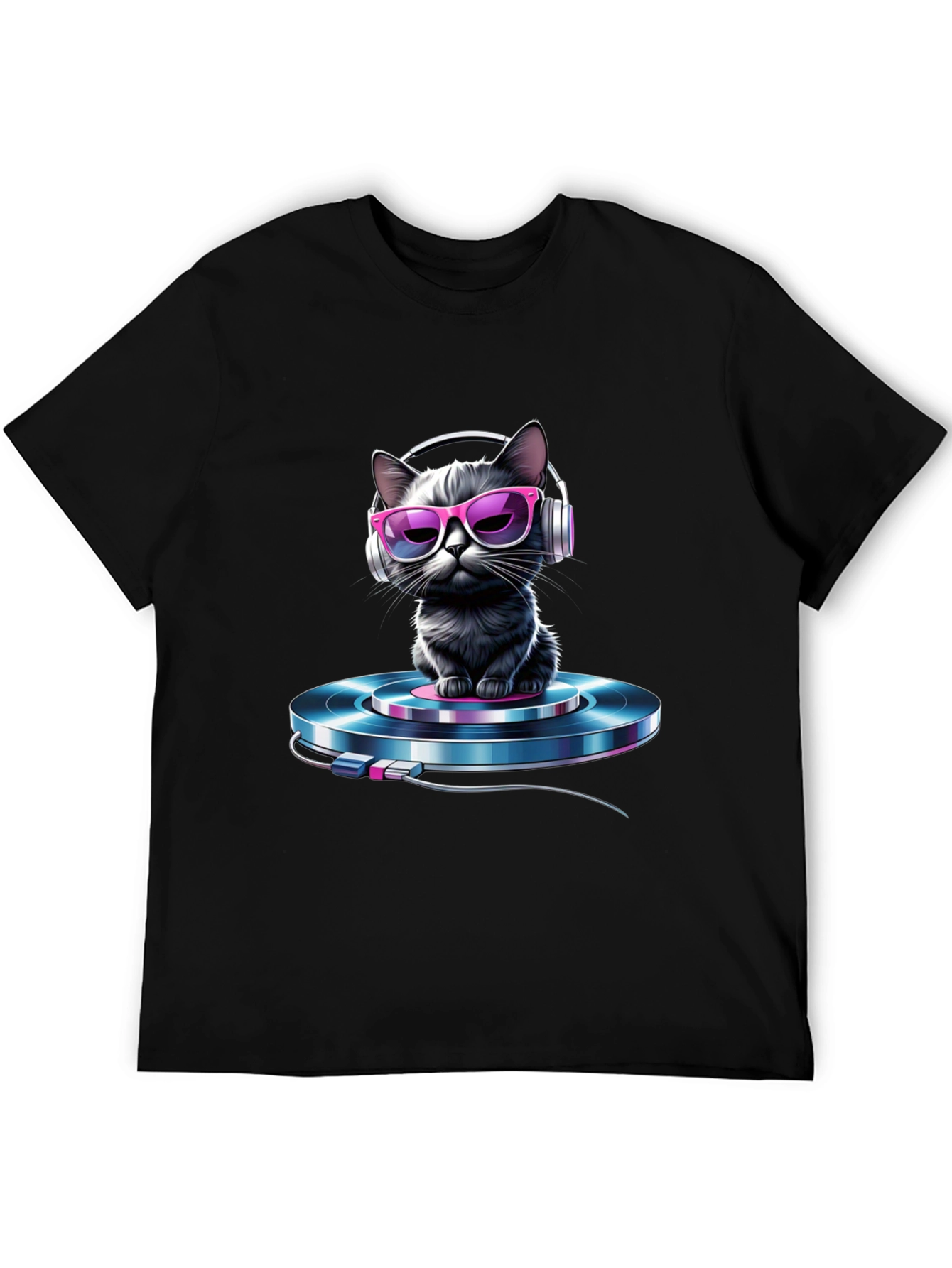 Cool Cat DJ T-Shirt - Black Graphic Tee