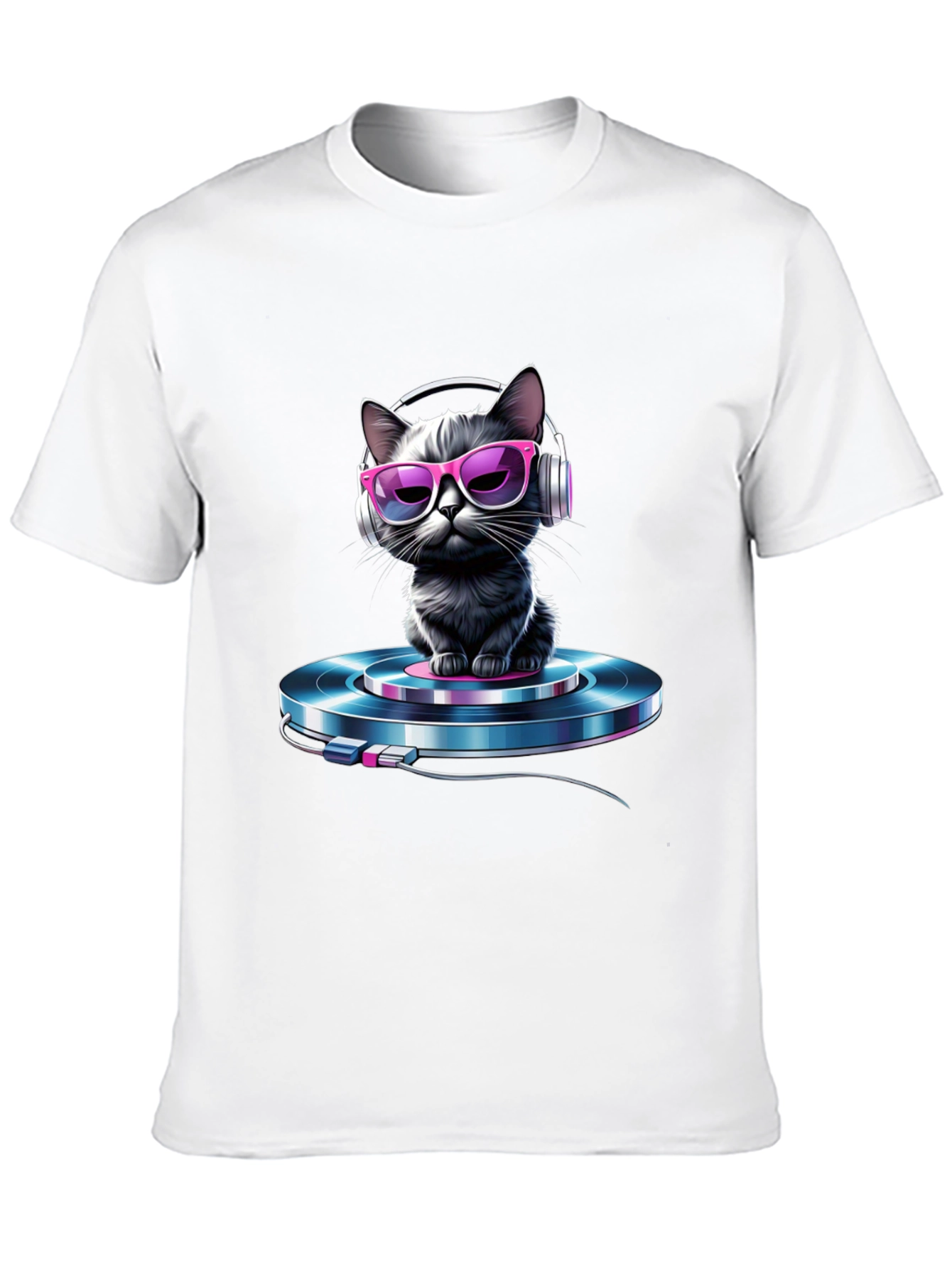 Cool Cat DJ T-Shirt - Black Graphic Tee