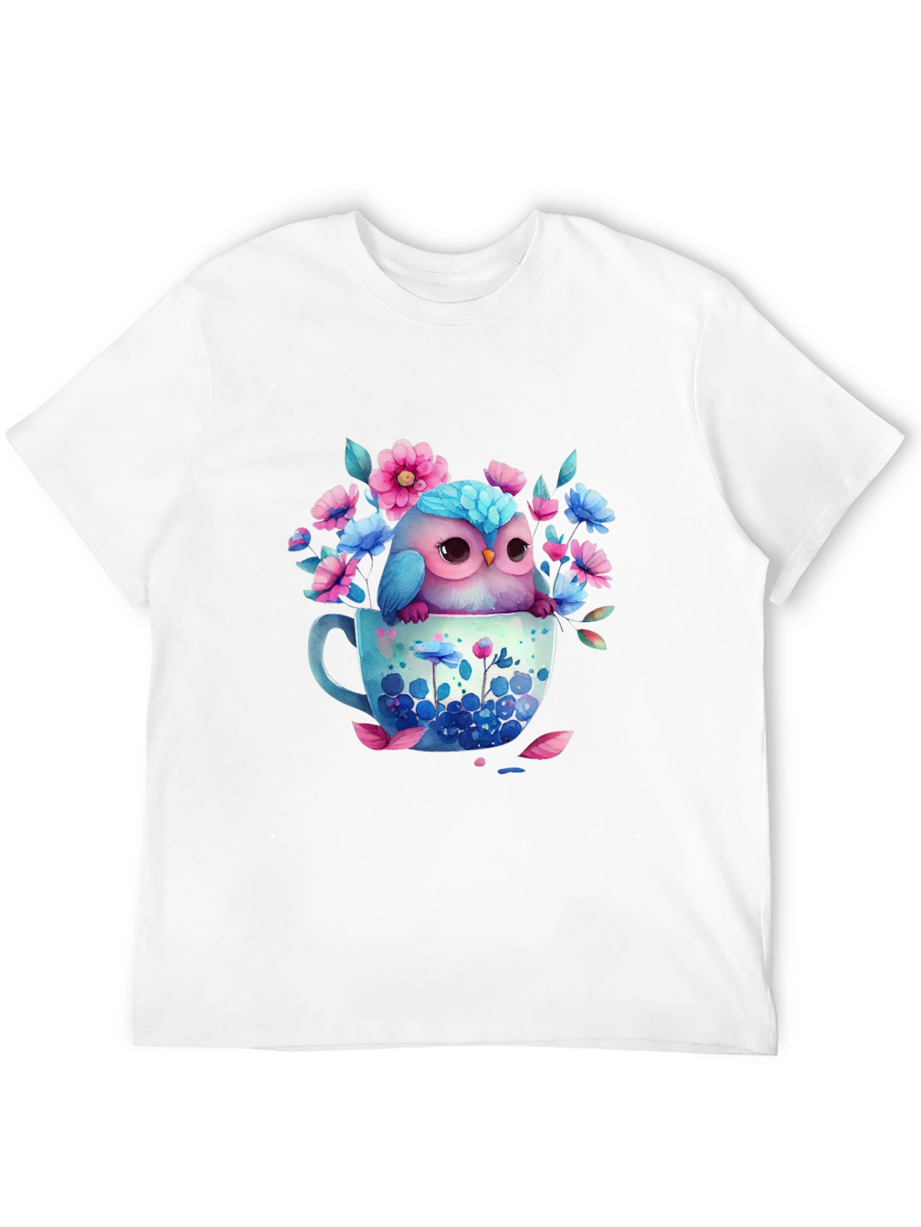 Owl in Teacup Floral Graphic Tee - Black