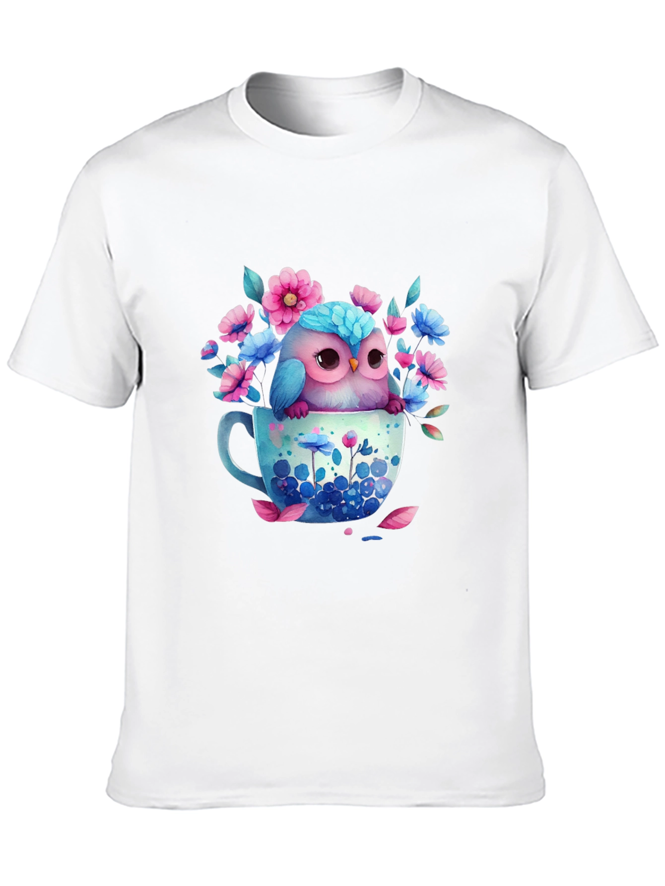 Owl in Teacup Floral Graphic Tee - Black