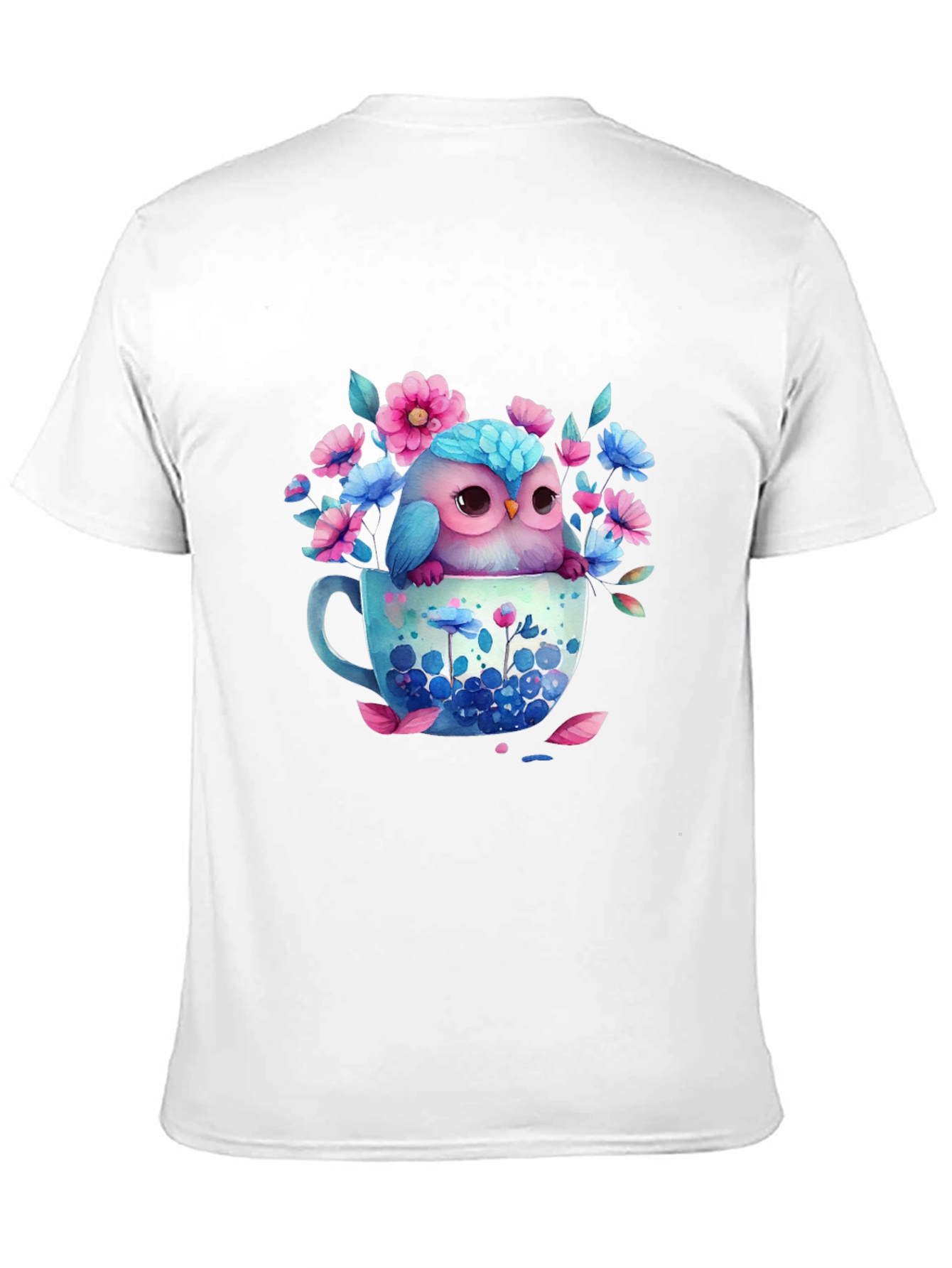 Owl in Teacup Floral Graphic Tee - Black