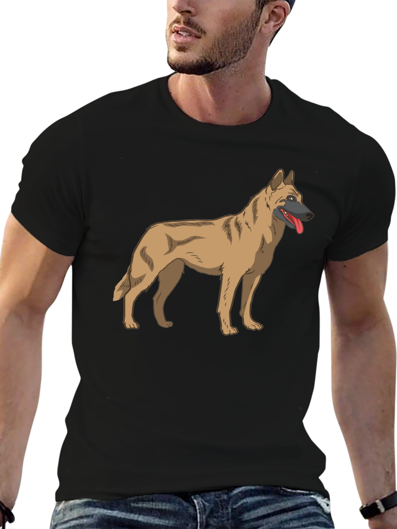 Malinois Dog Graphic Tee - Black Cotton T-Shirt
