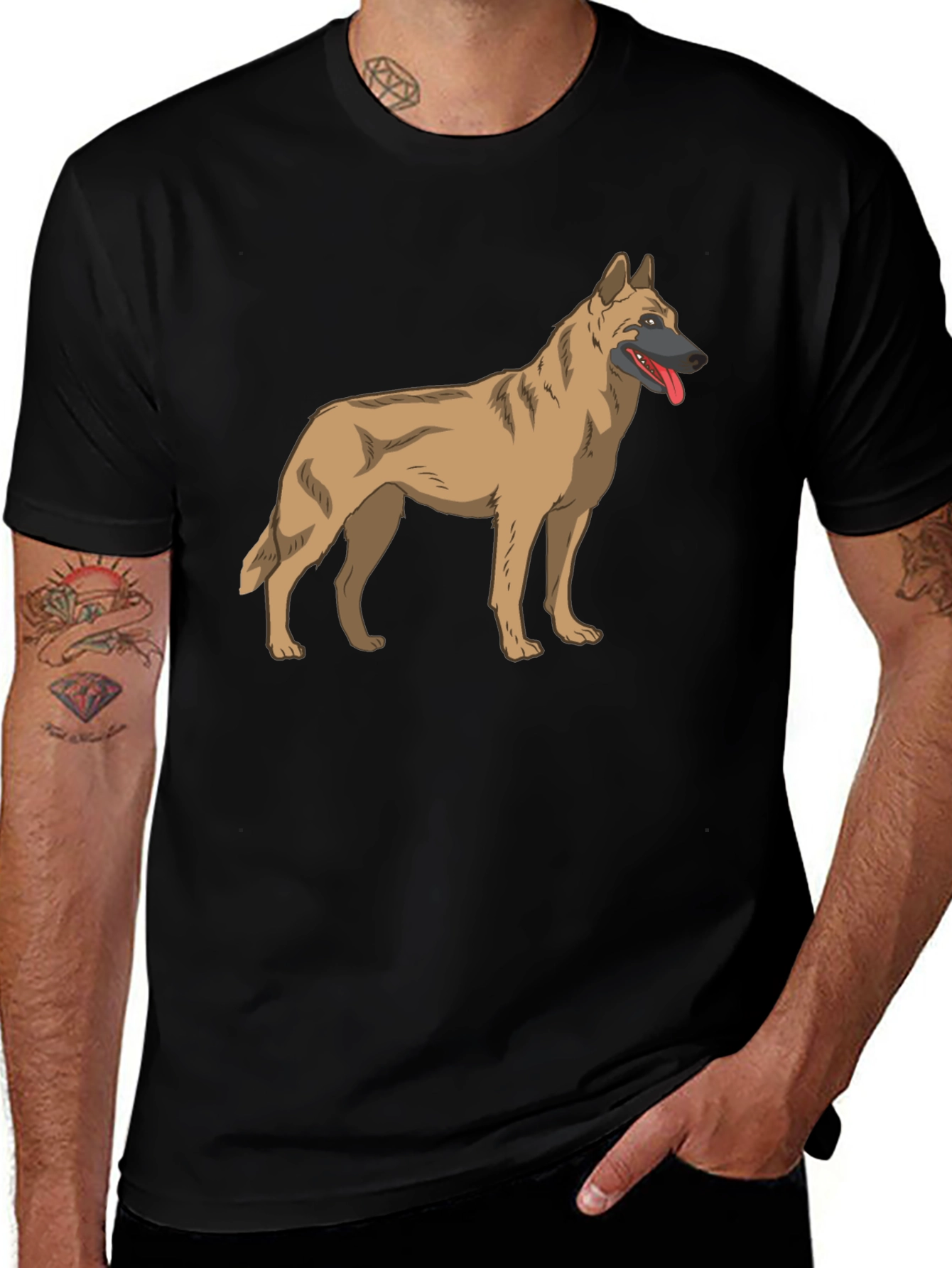 Malinois Dog Graphic Tee - Black Cotton T-Shirt