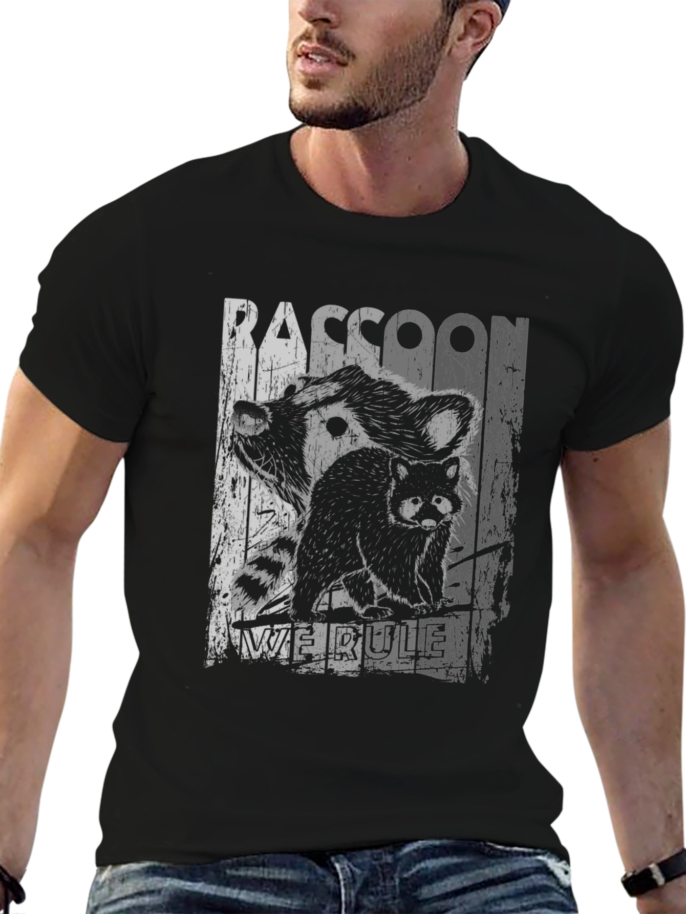 Raccoon We Rule Graphic T-Shirt - Black