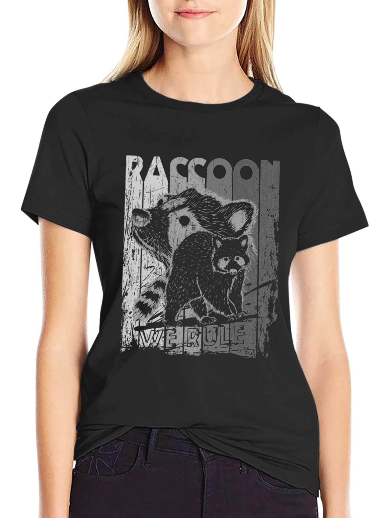Raccoon We Rule Graphic T-Shirt - Black