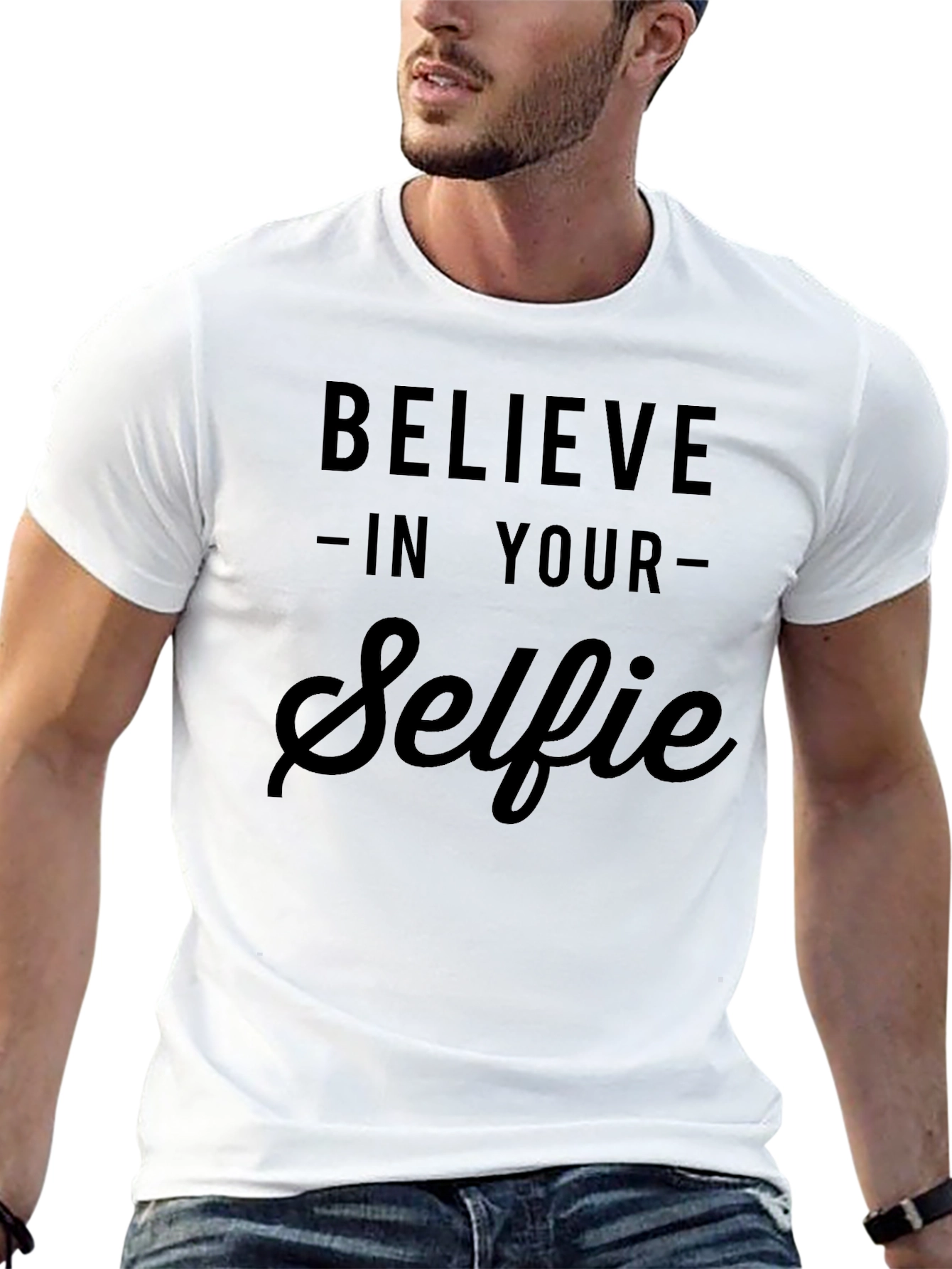 Believe In Your Selfie T-Shirt - Black Cotton Tee