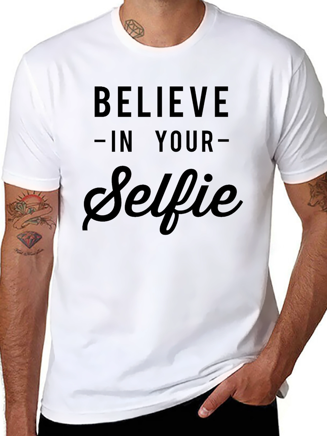 Believe In Your Selfie T-Shirt - Black Cotton Tee