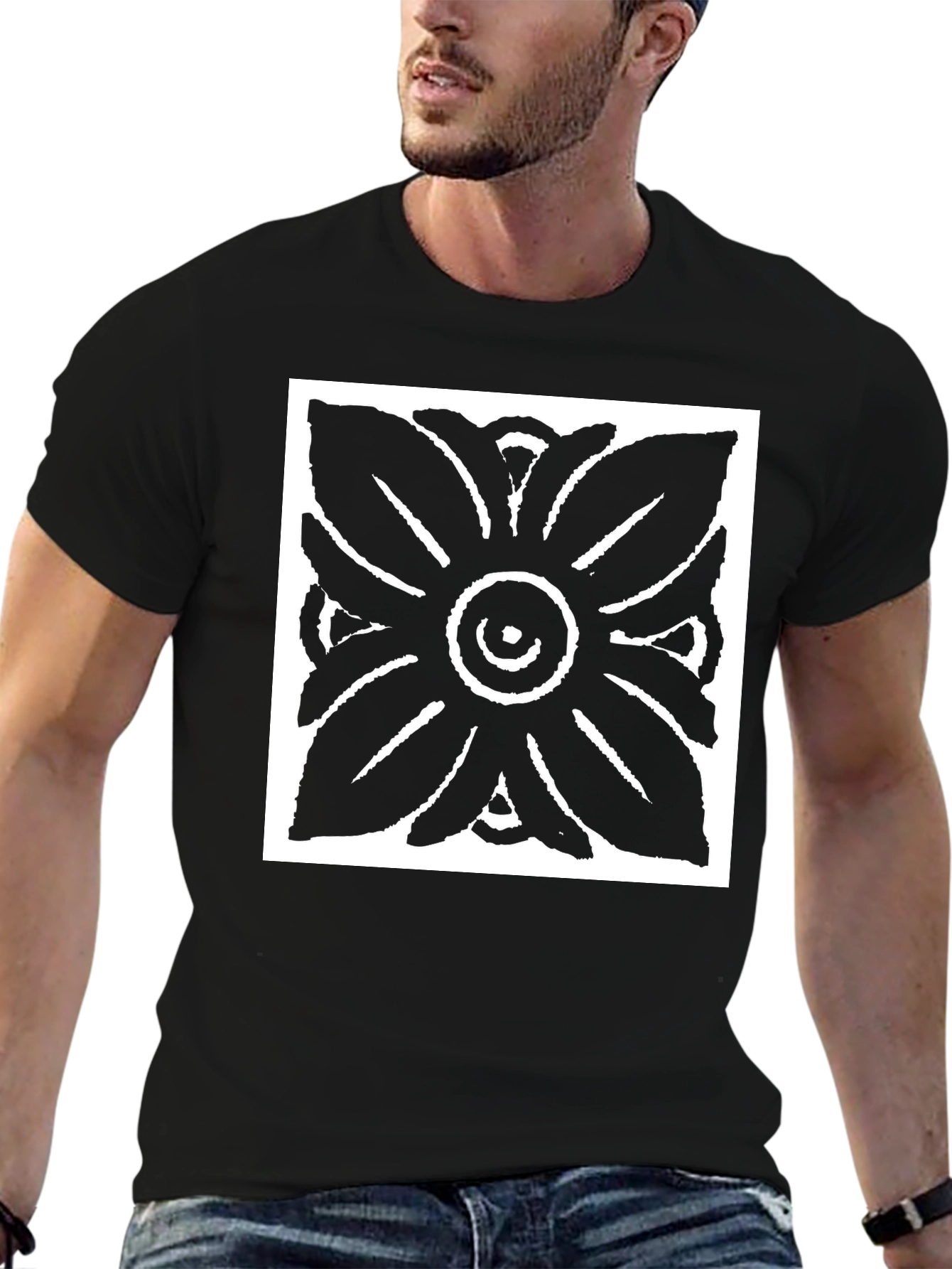 Abstract Flower Graphic Black T-Shirt
