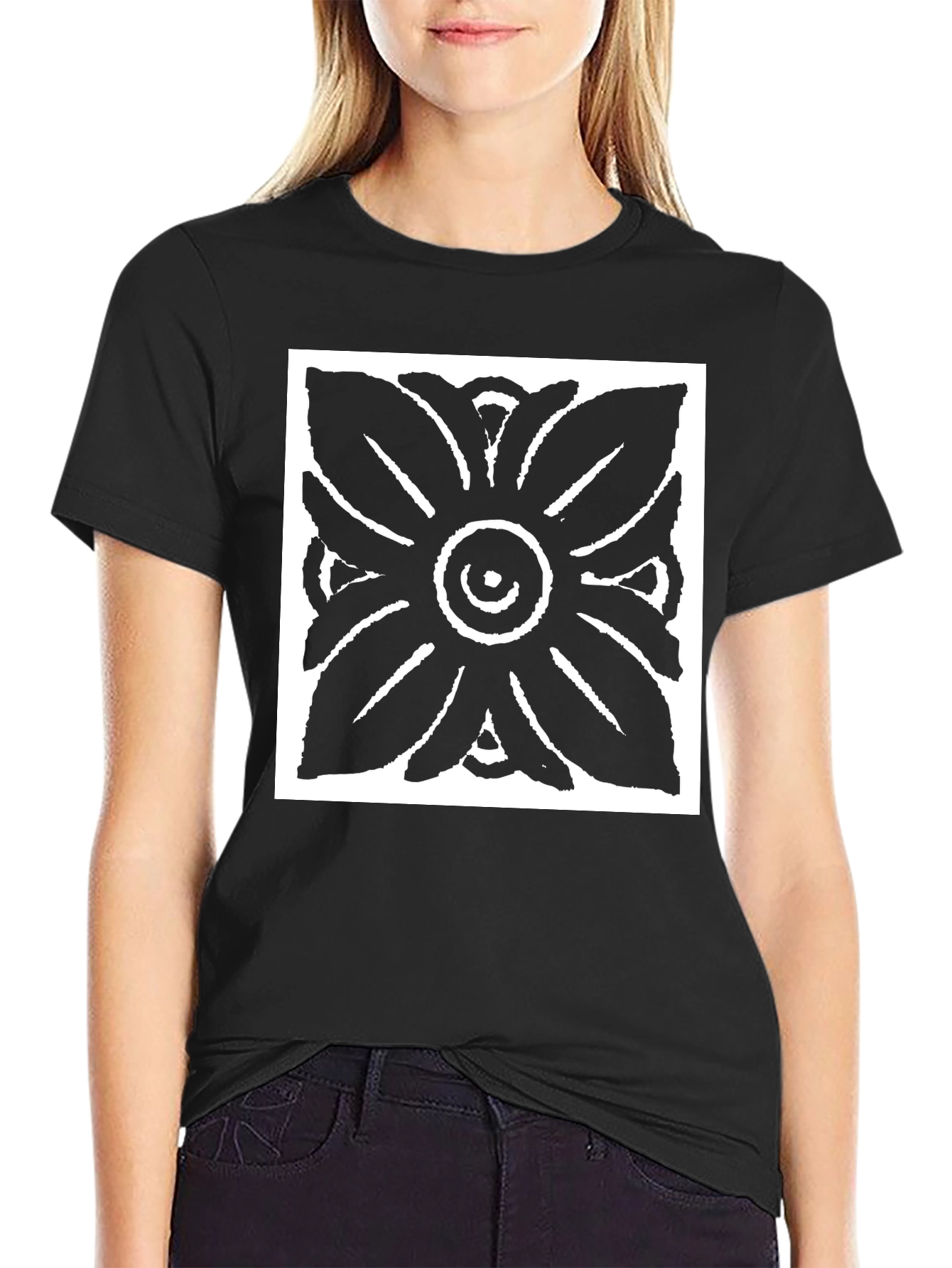 Abstract Flower Graphic Black T-Shirt
