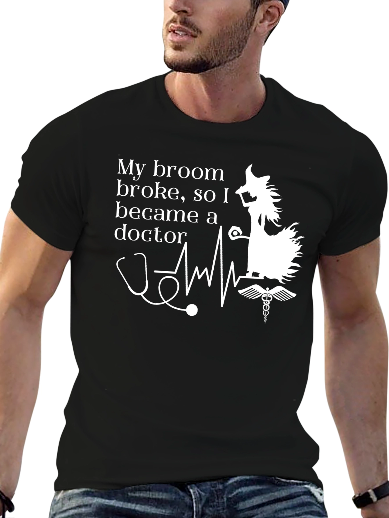 Broom Broke Doctor T-Shirt - Funny Halloween Tee