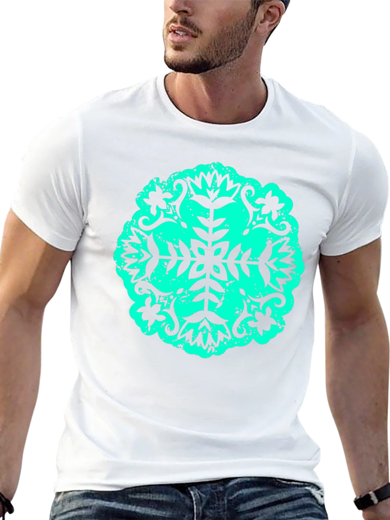 Abstract Teal Print Black Tee