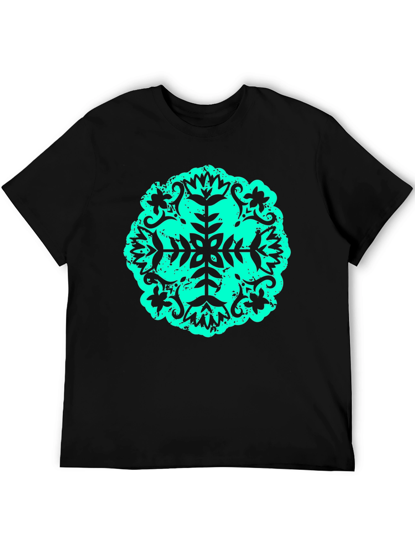 Abstract Teal Print Black Tee