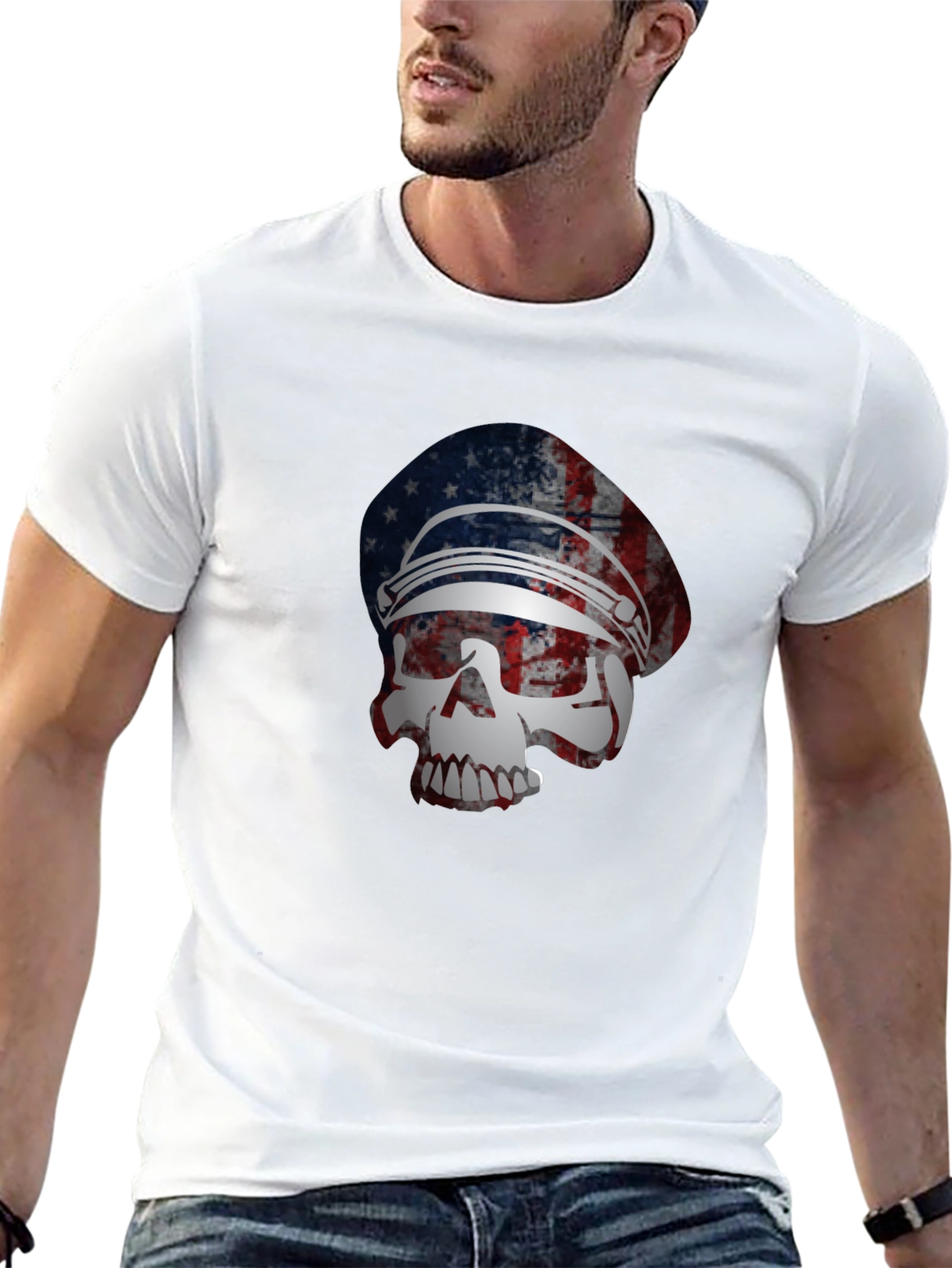 American Flag Skull Graphic T-Shirt