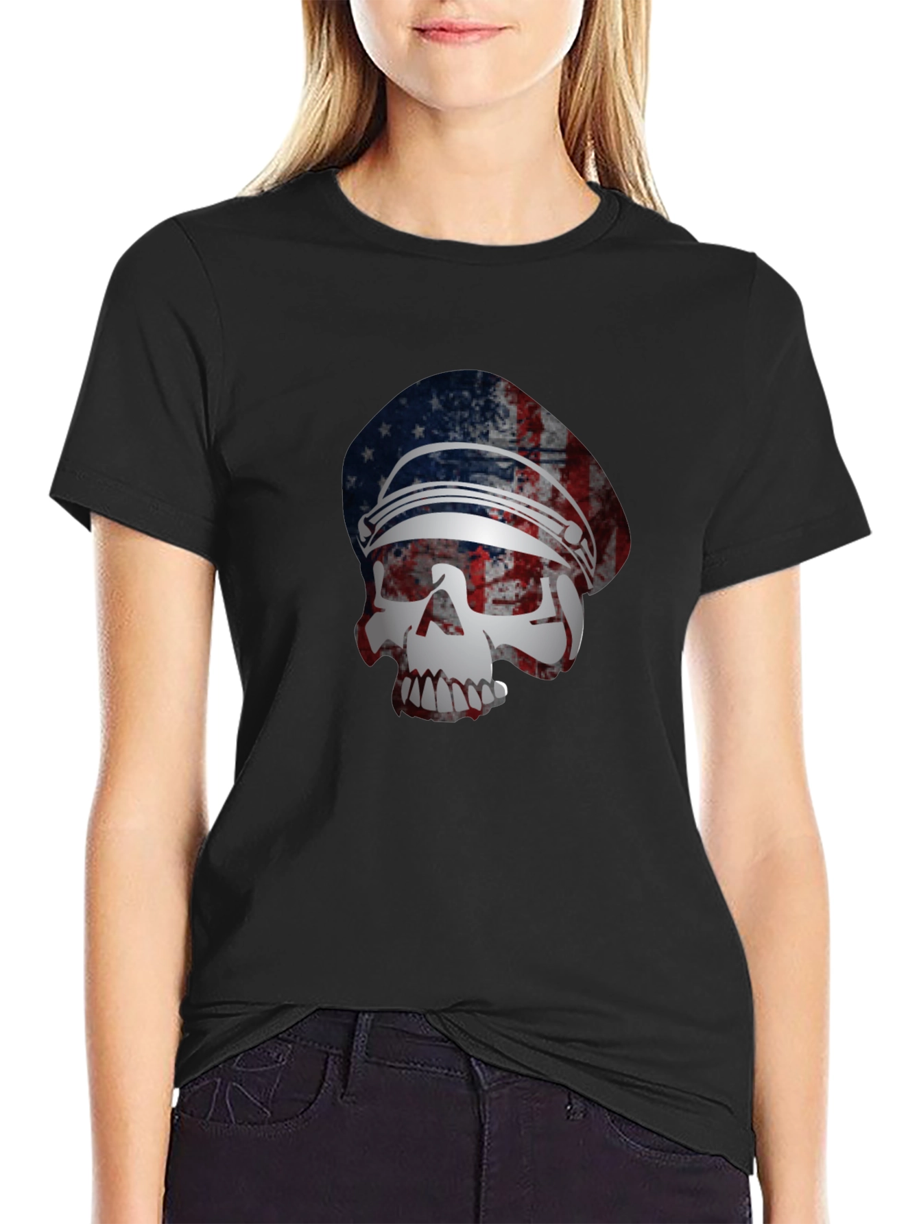 American Flag Skull Graphic T-Shirt