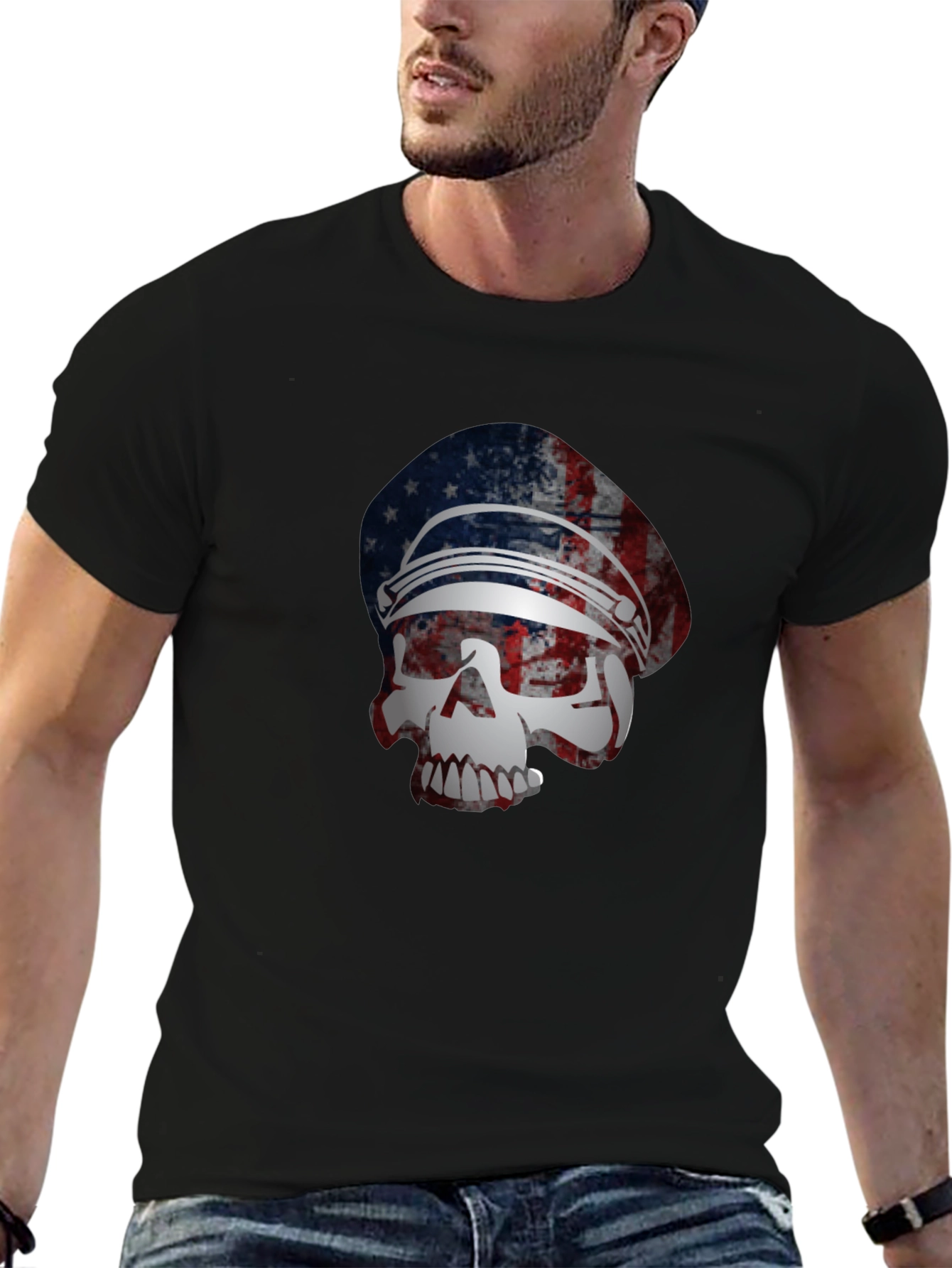 American Flag Skull Graphic T-Shirt
