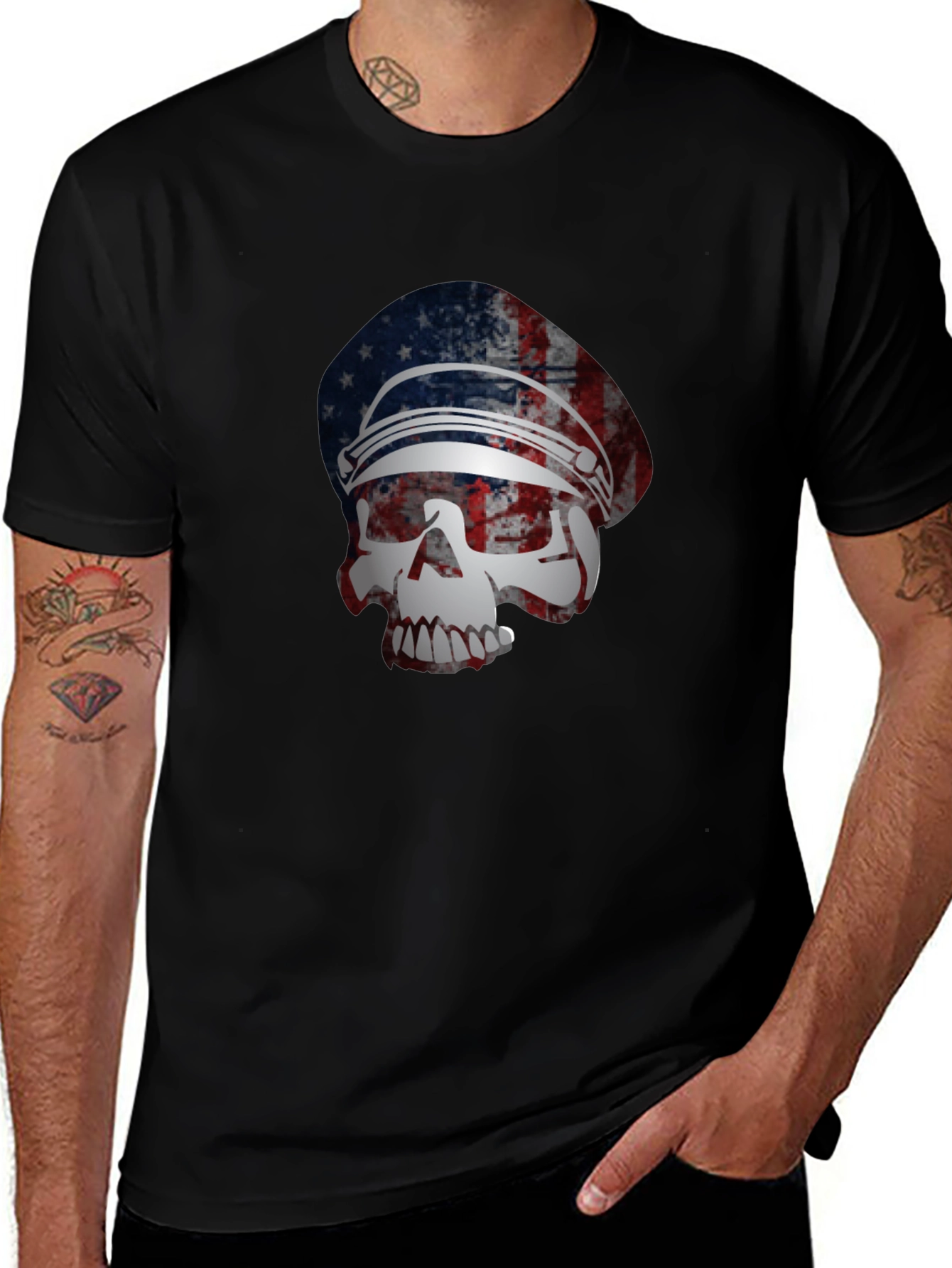 American Flag Skull Graphic T-Shirt