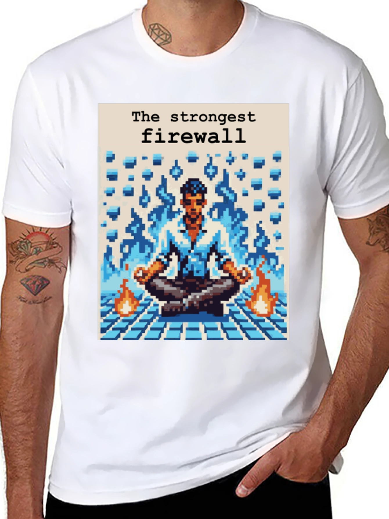 Strongest Firewall Pixel Art Black T-Shirt