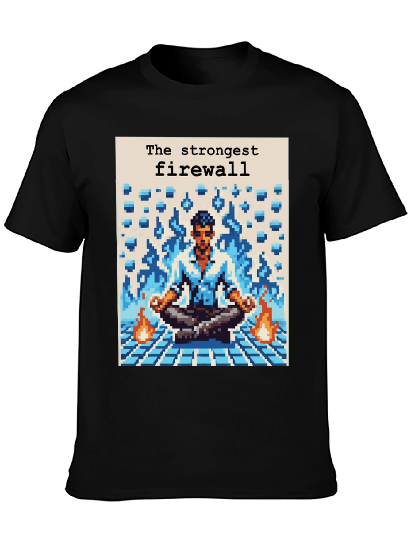 Strongest Firewall Pixel Art Black T-Shirt