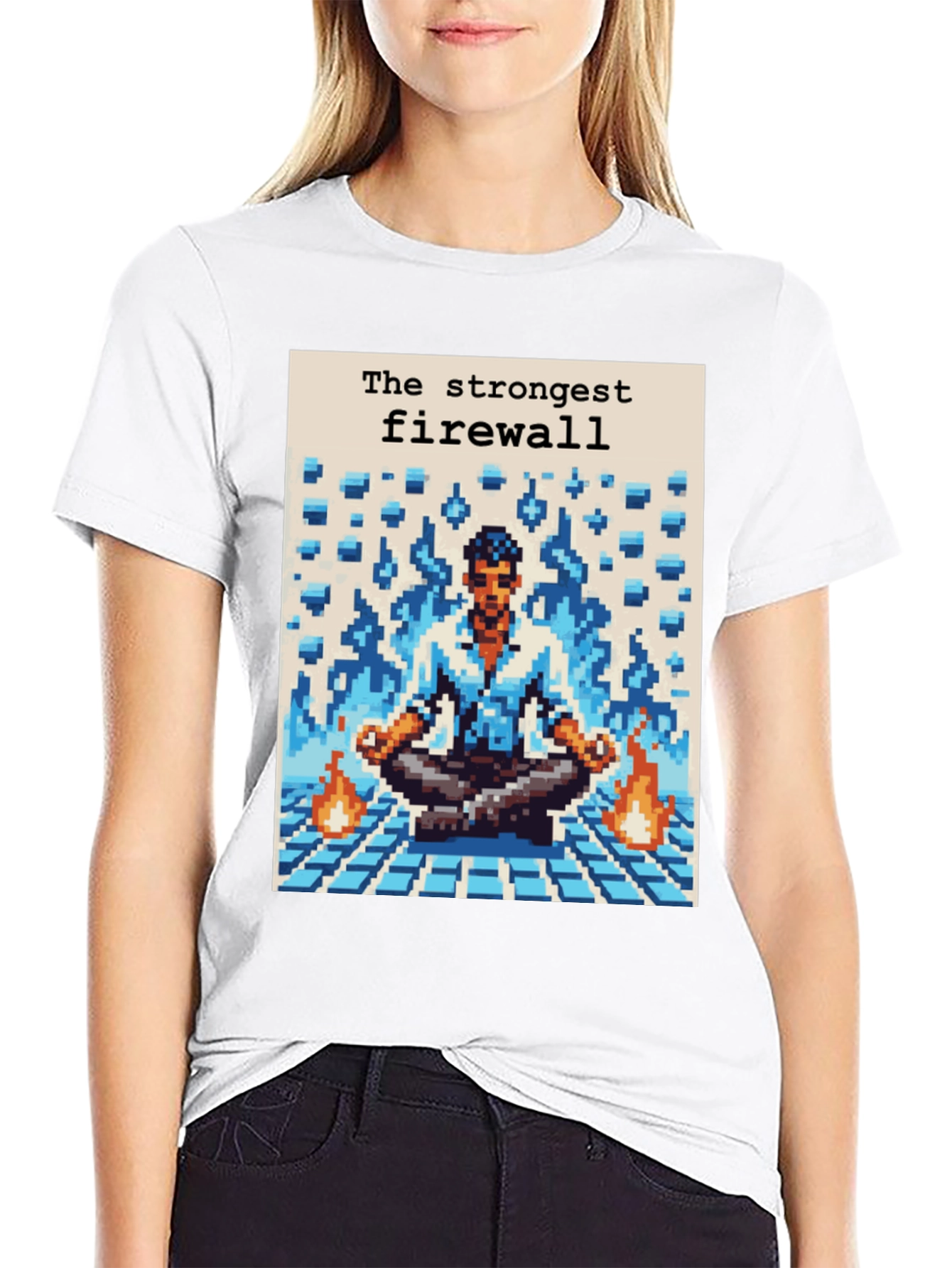 Strongest Firewall Pixel Art Black T-Shirt