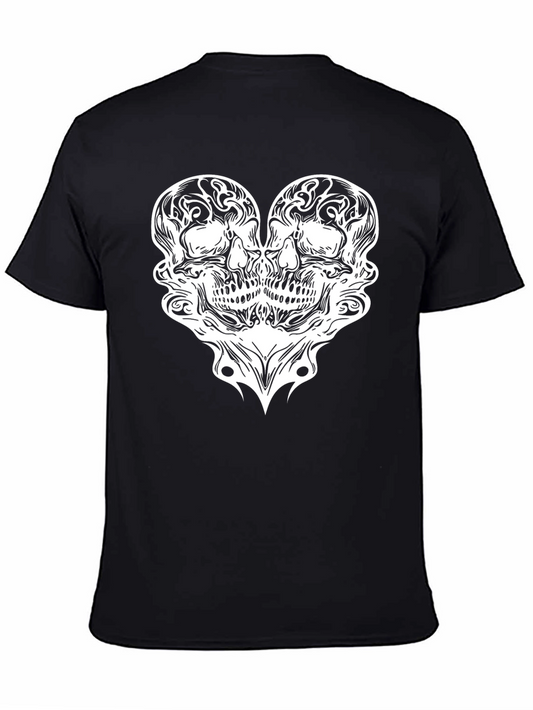 Skull Heart Graphic Tee - Black Cotton