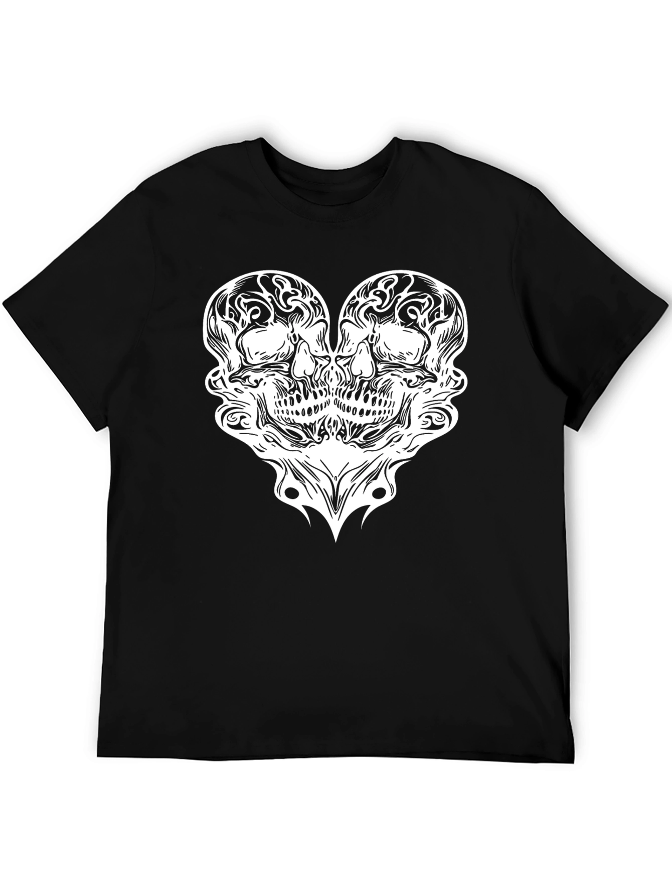 Skull Heart Graphic Tee - Black Cotton